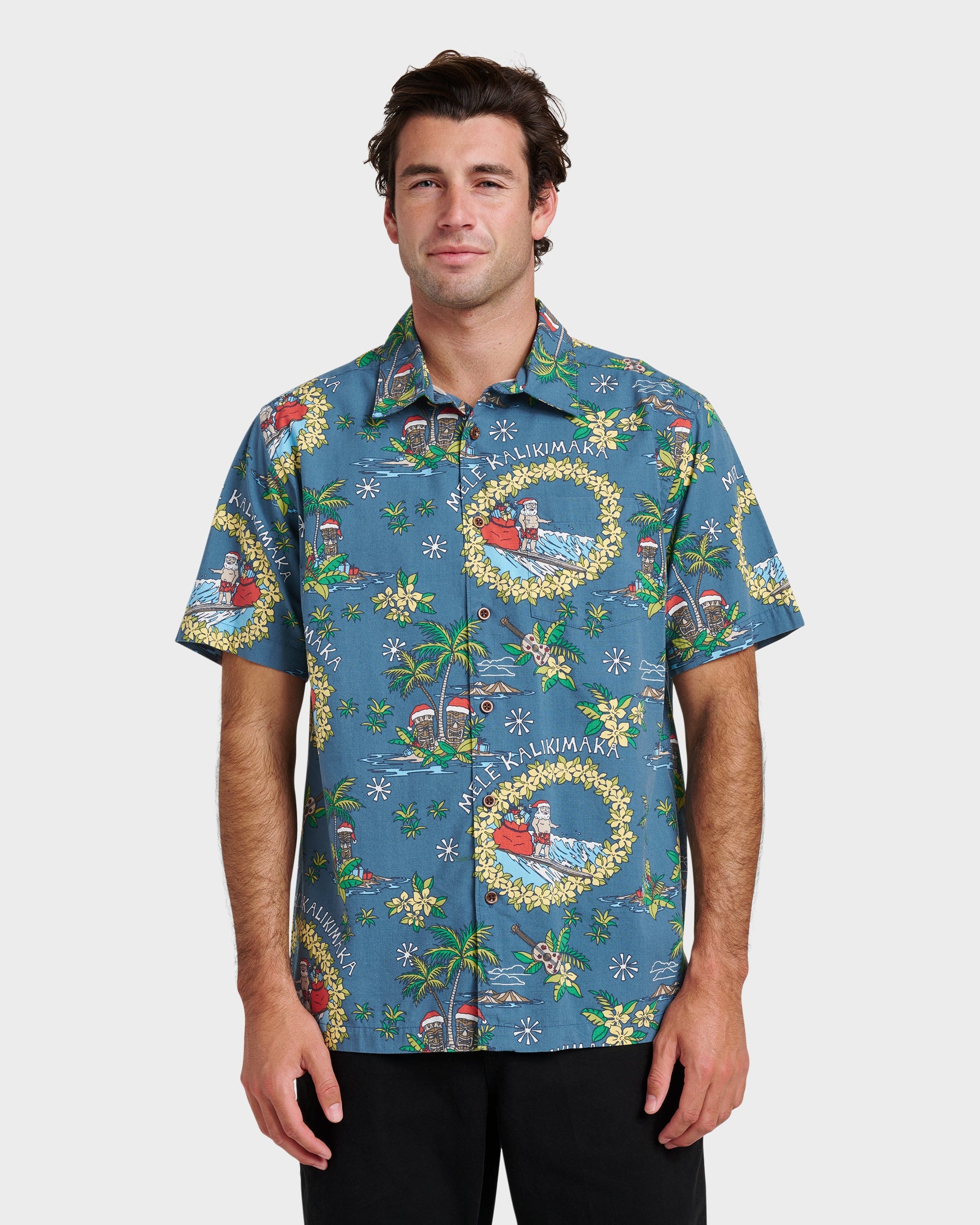 Quick Silver Waterman Surfing Santa Shirt - Real Teal