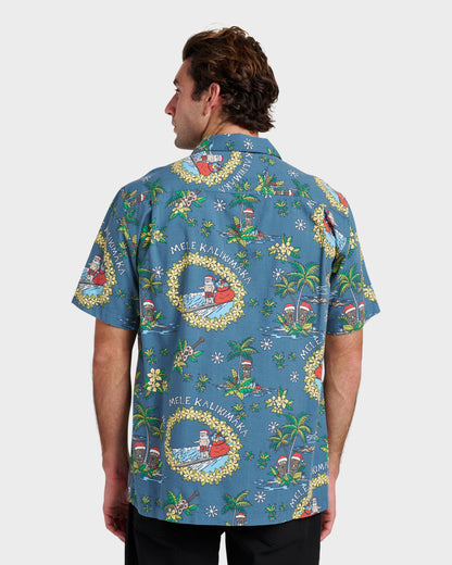 Quick Silver Waterman Surfing Santa Shirt - Real Teal