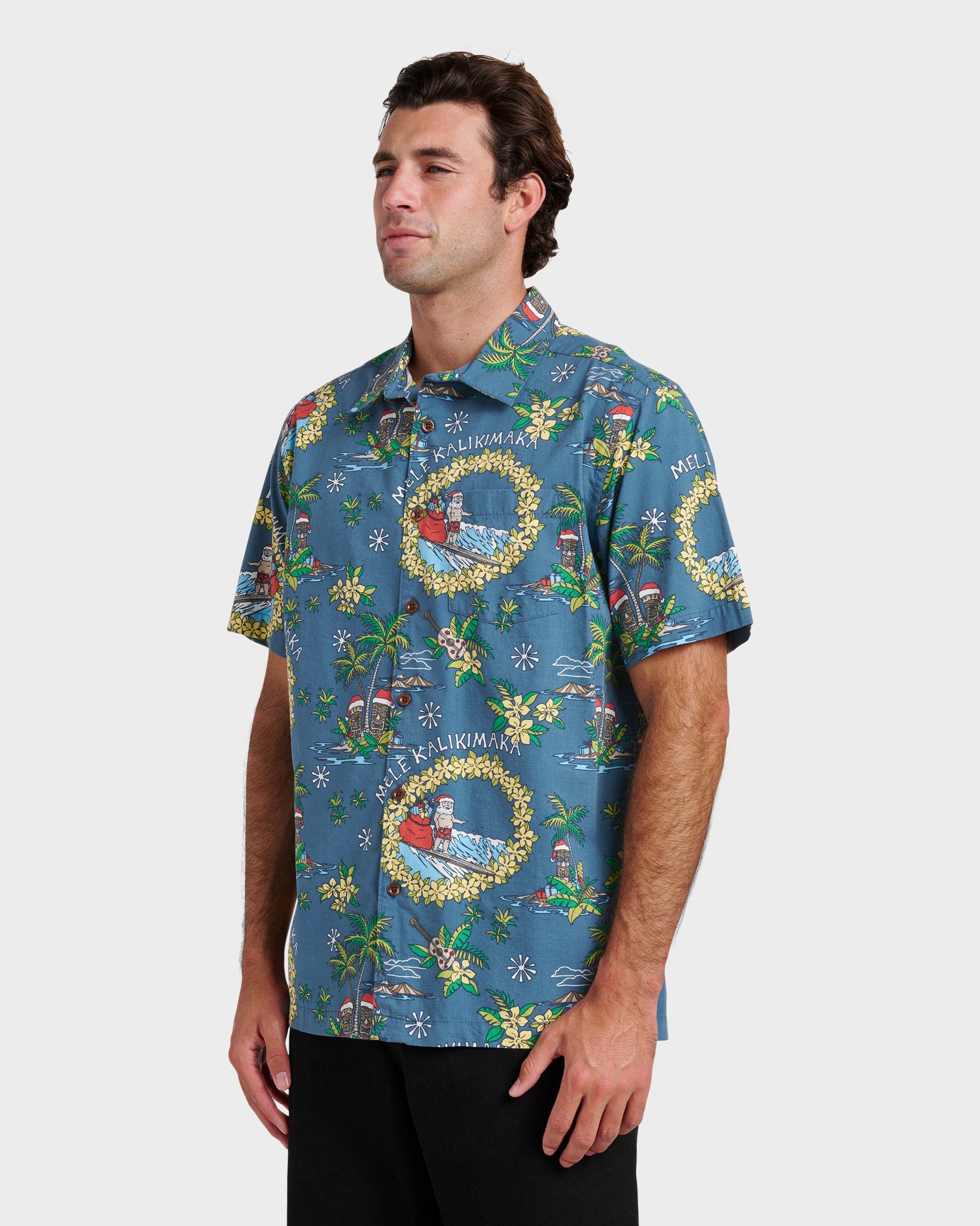 Quick Silver Waterman Surfing Santa Shirt - Real Teal