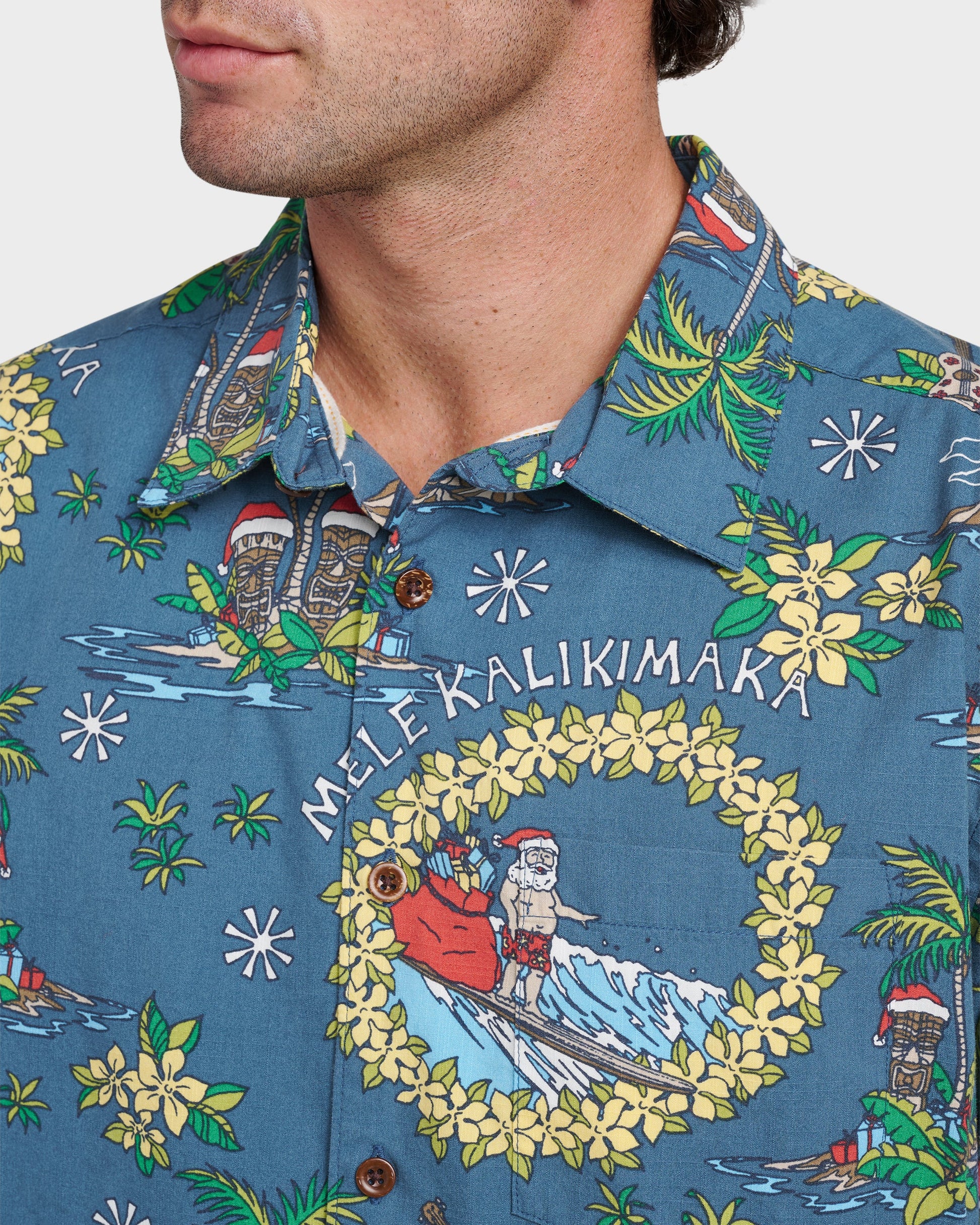 Quick Silver Waterman Surfing Santa Shirt - Real Teal