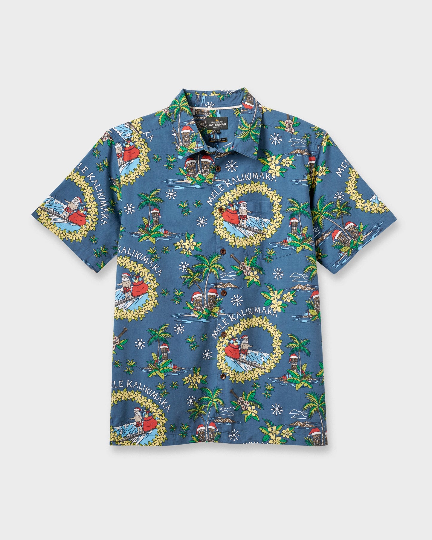 Quick Silver Waterman Surfing Santa Shirt - Real Teal