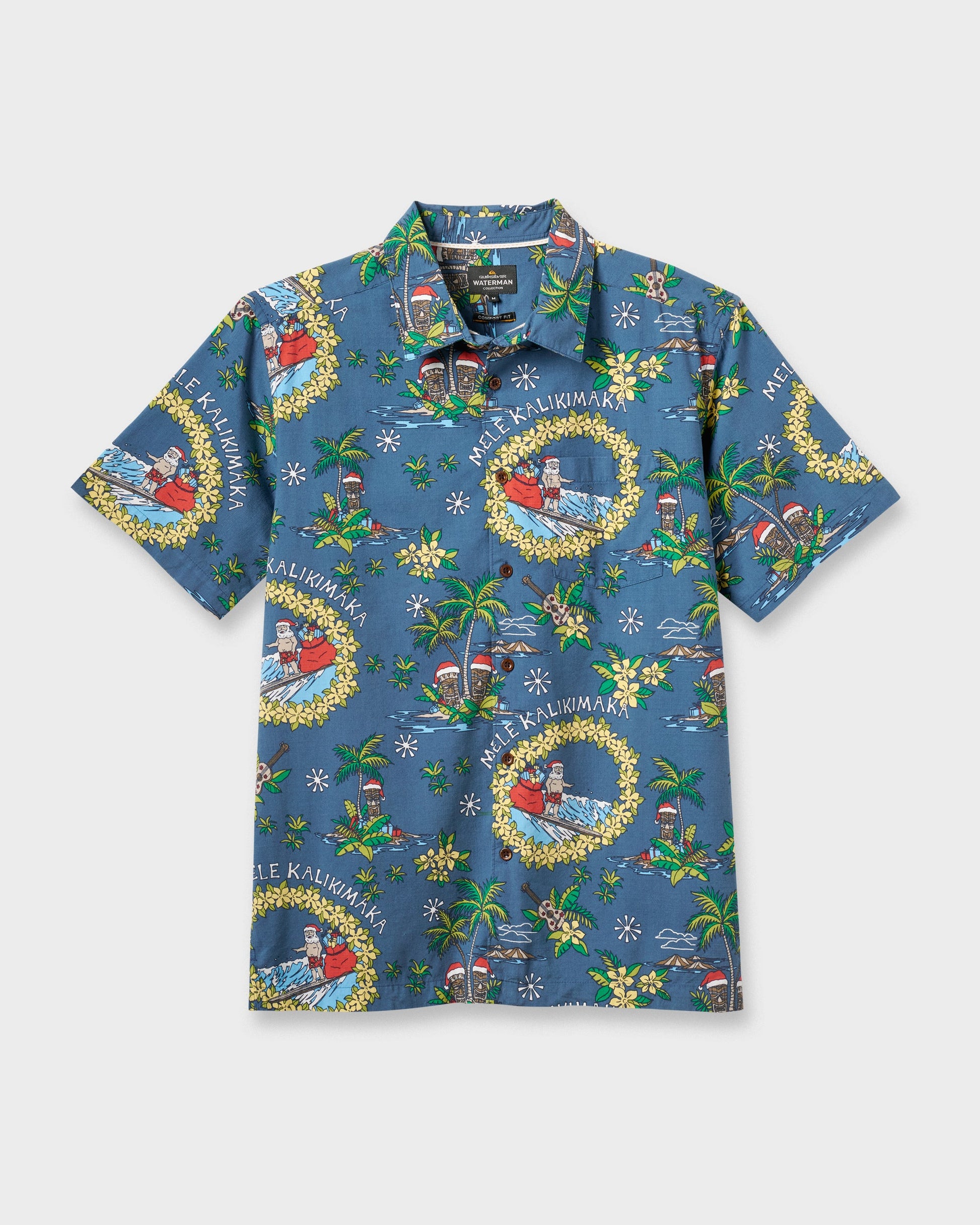 Quick Silver Waterman Surfing Santa Shirt - Real Teal
