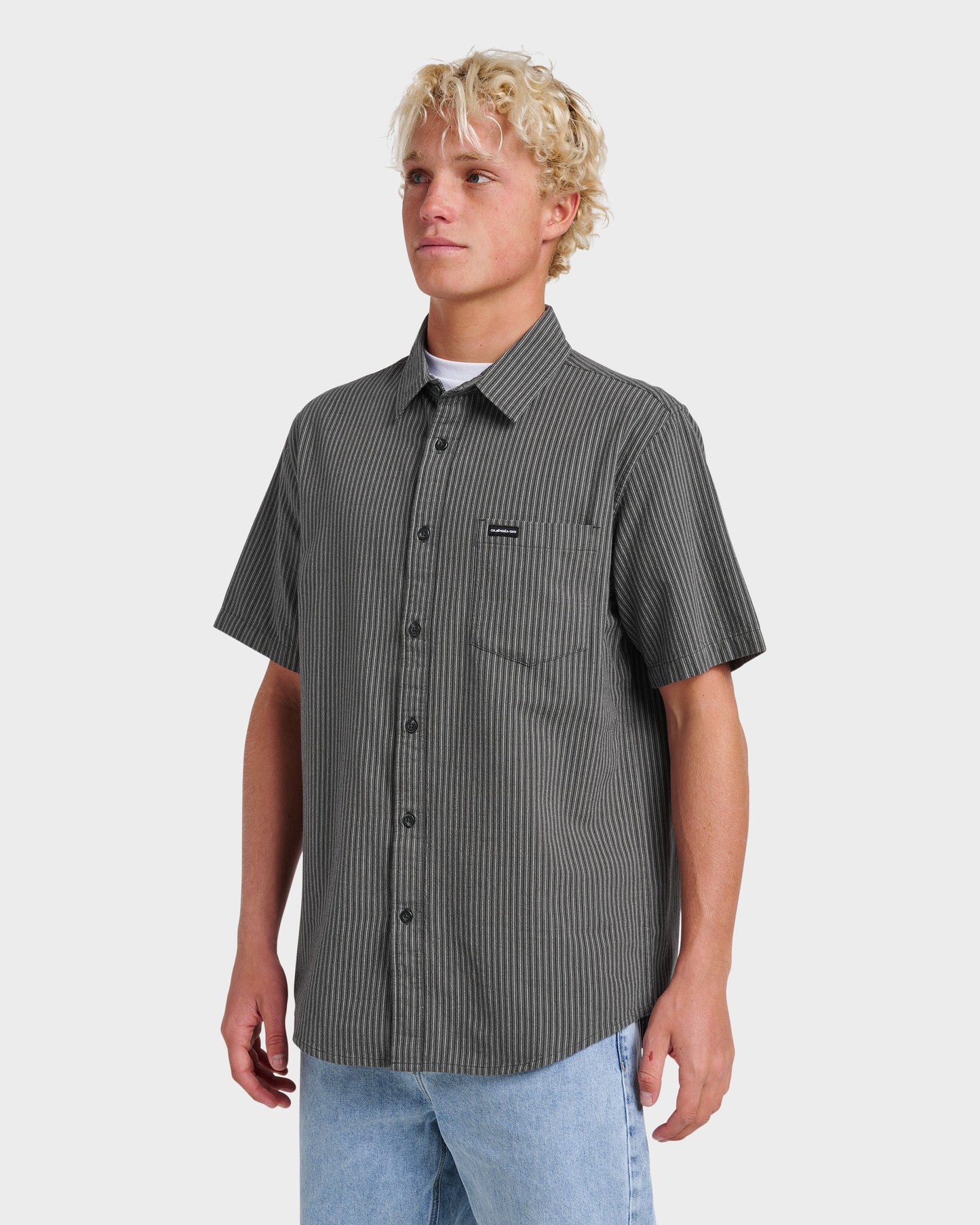 Quick Silver Oxford Stripe Classic Short Sleeve Shirt - Phantom