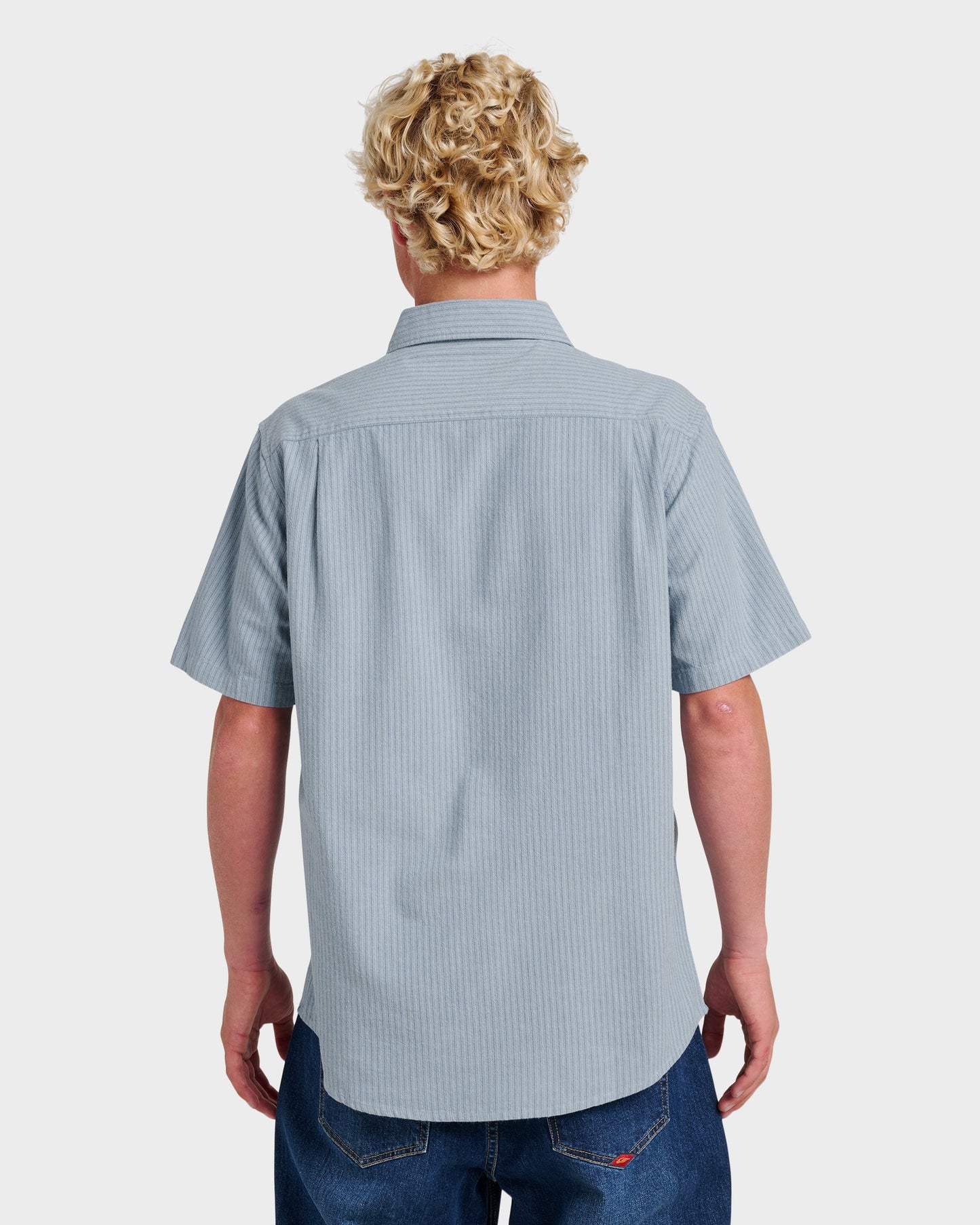 Quick Silver Oxford Stripe Classic Short Sleeve Shirt - Ashley Blue