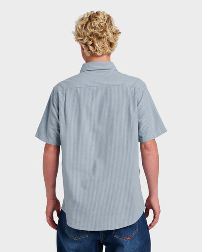 Quick Silver Oxford Stripe Classic Short Sleeve Shirt - Ashley Blue