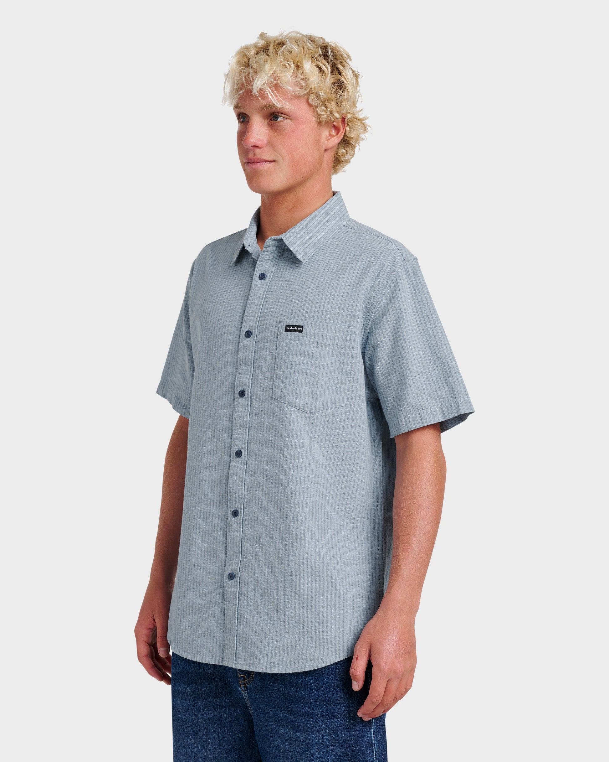 Quick Silver Oxford Stripe Classic Short Sleeve Shirt - Ashley Blue