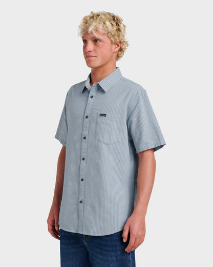 Quick Silver Oxford Stripe Classic Short Sleeve Shirt - Ashley Blue