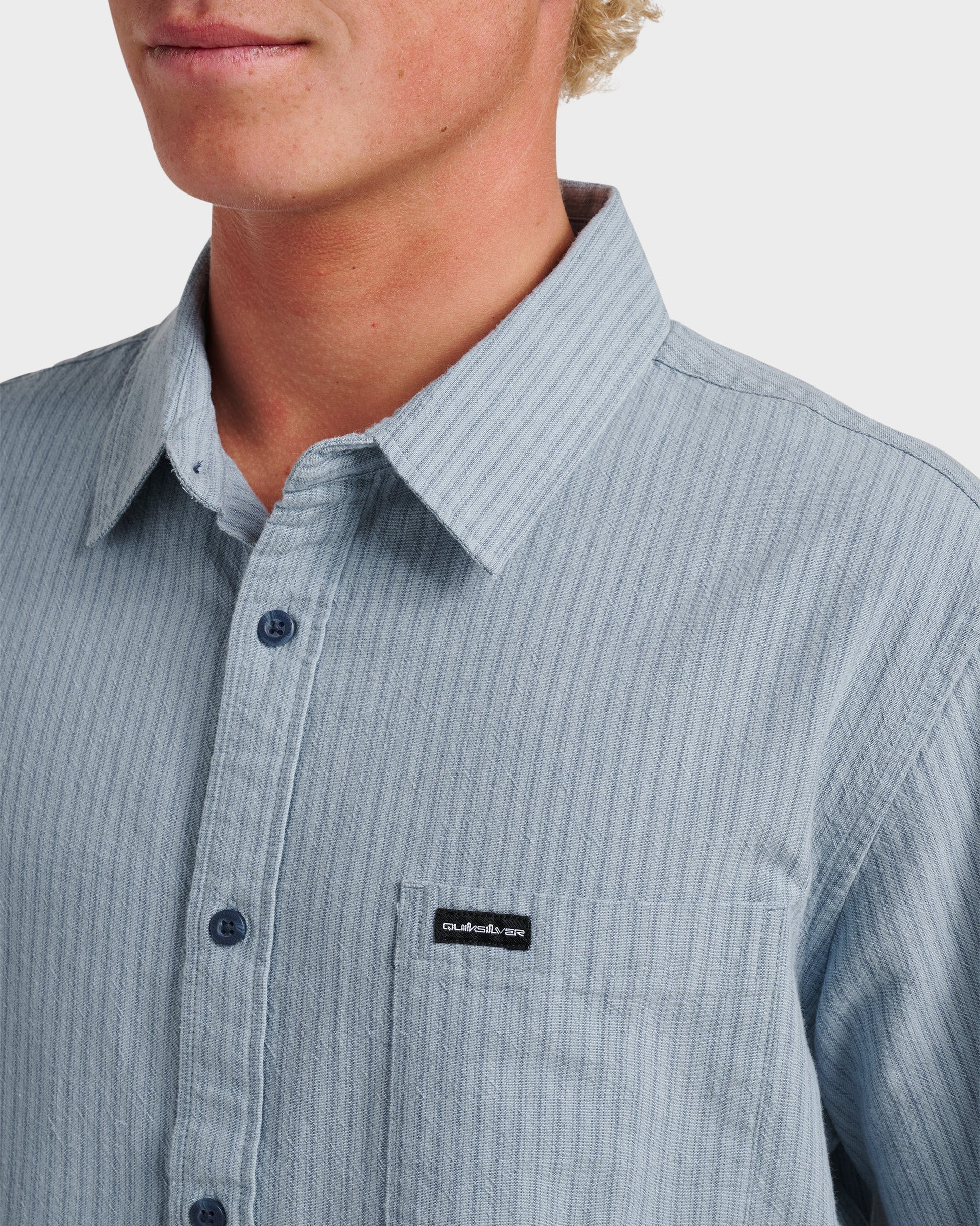 Quick Silver Oxford Stripe Classic Short Sleeve Shirt - Ashley Blue
