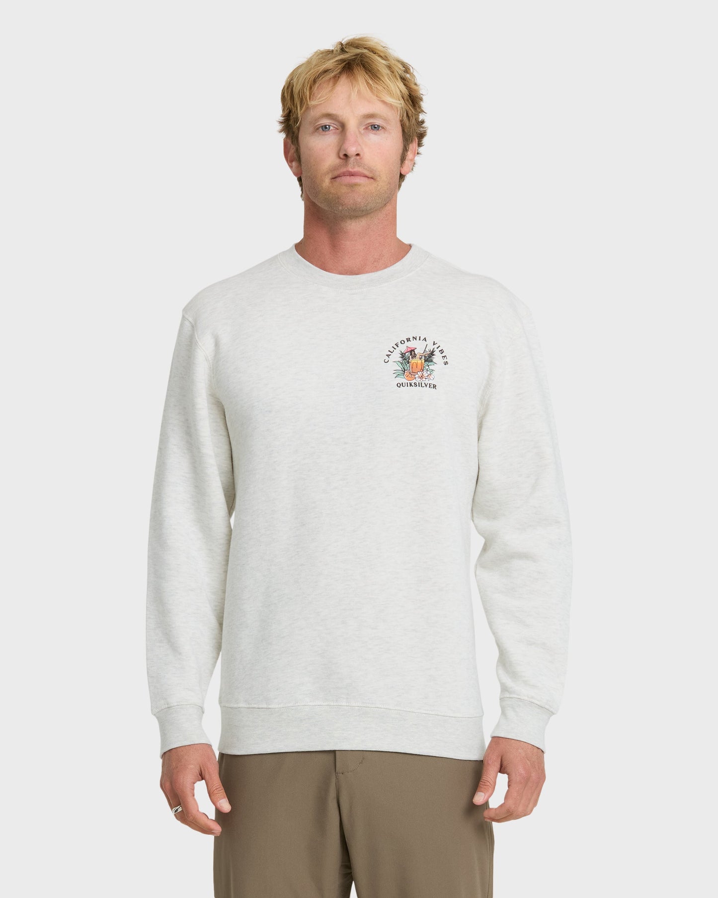 Quick Silver California Vibes Crew Fleece Sweatshirt - Oatmeal Hth