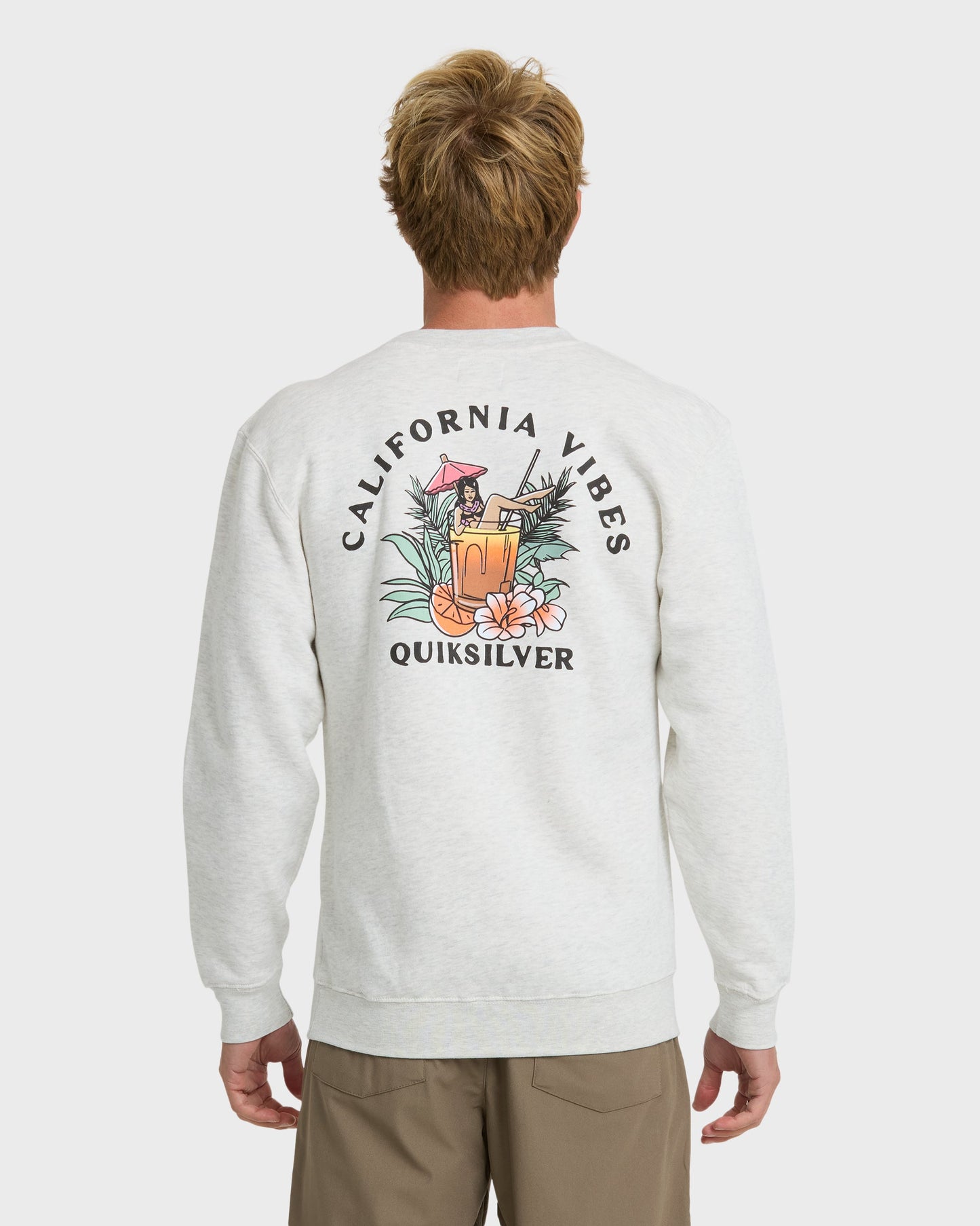 Quick Silver California Vibes Crew Fleece Sweatshirt - Oatmeal Hth