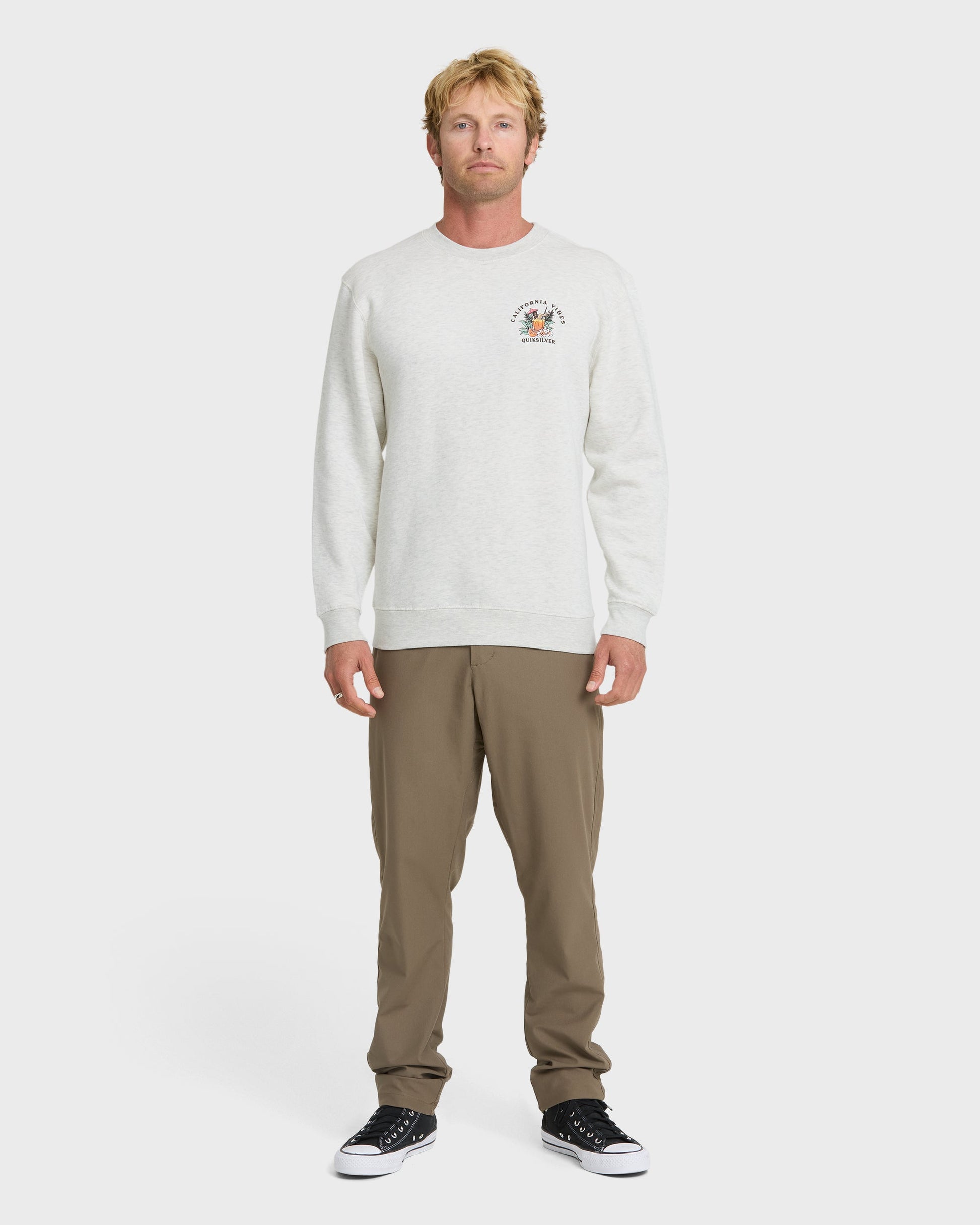 Quick Silver California Vibes Crew Fleece Sweatshirt - Oatmeal Hth