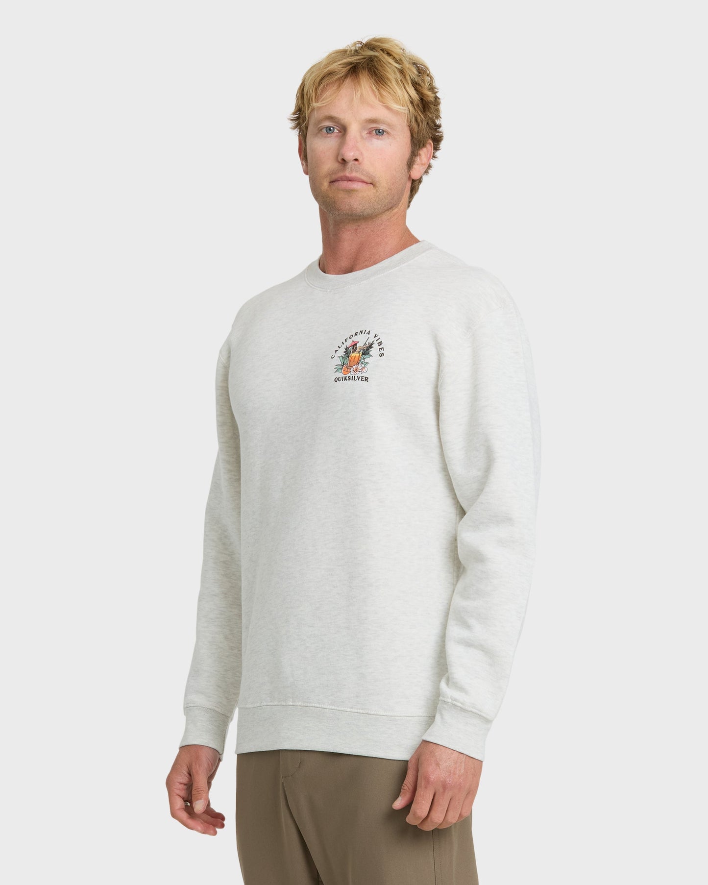 Quick Silver California Vibes Crew Fleece Sweatshirt - Oatmeal Hth