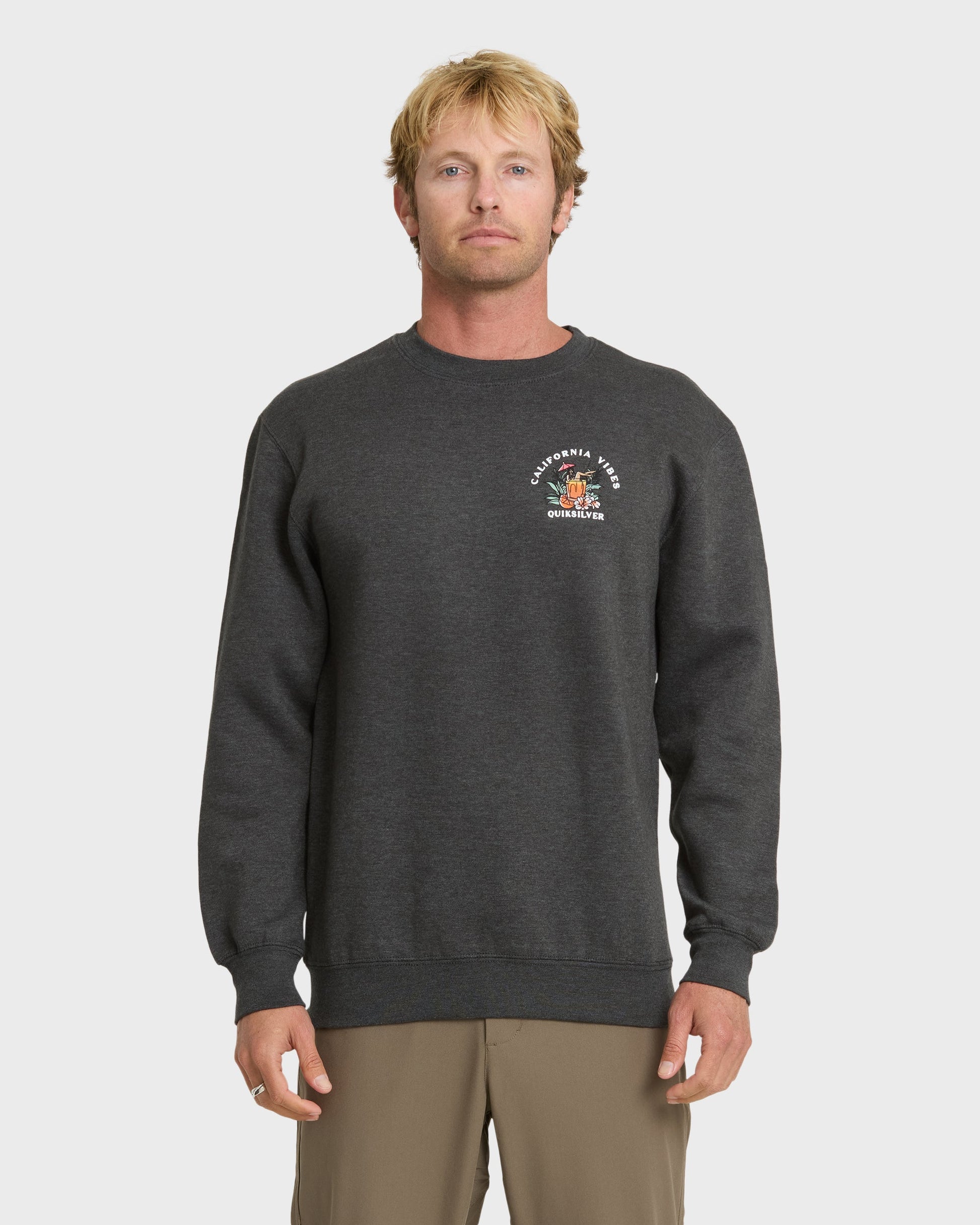 Quick Silver California Vibes Crew Fleece Sweatshirt - Charcoal Grey