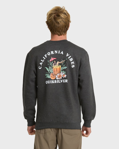 Quick Silver California Vibes Crew Fleece Sweatshirt - Charcoal Grey