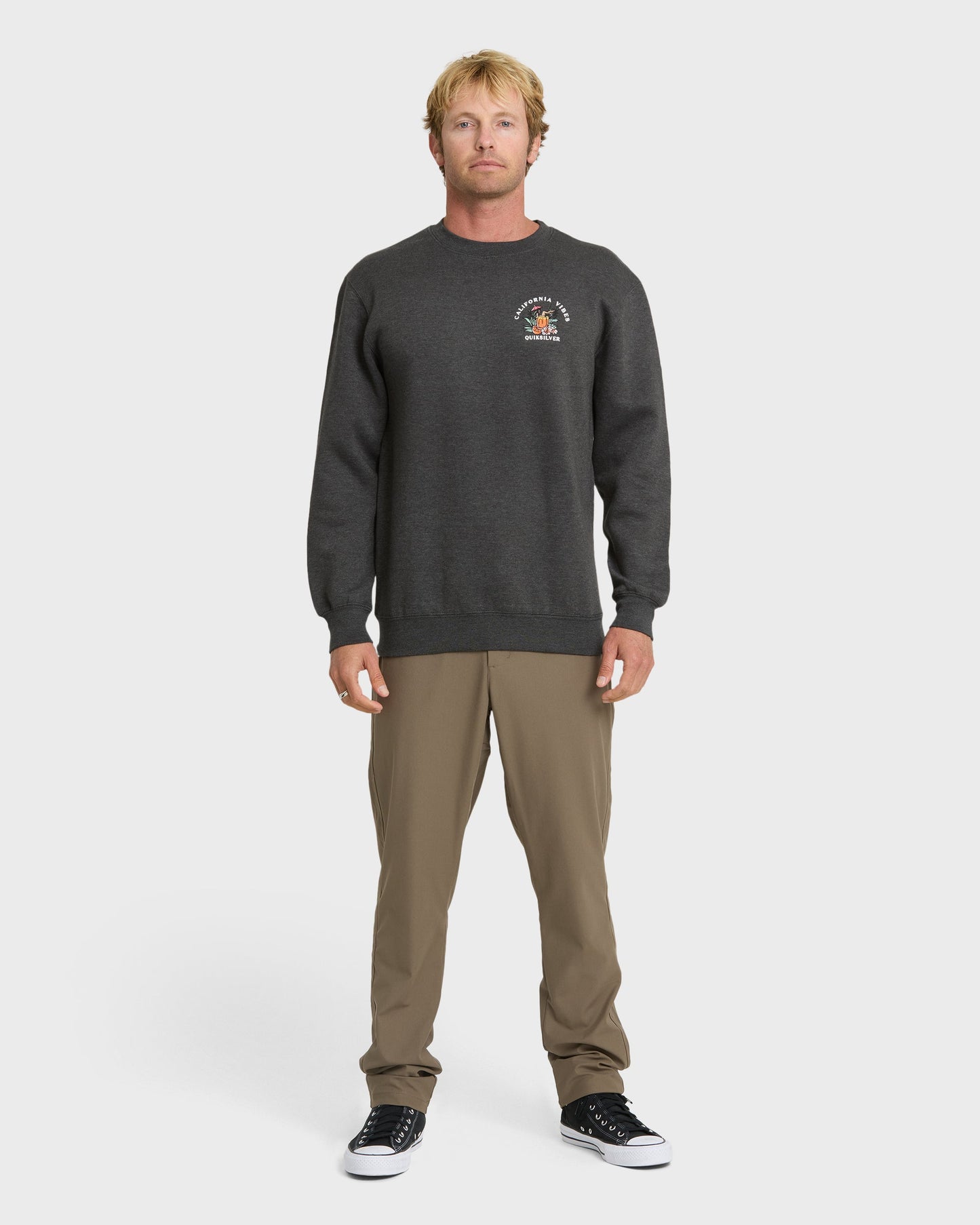 Quick Silver California Vibes Crew Fleece Sweatshirt - Charcoal Grey