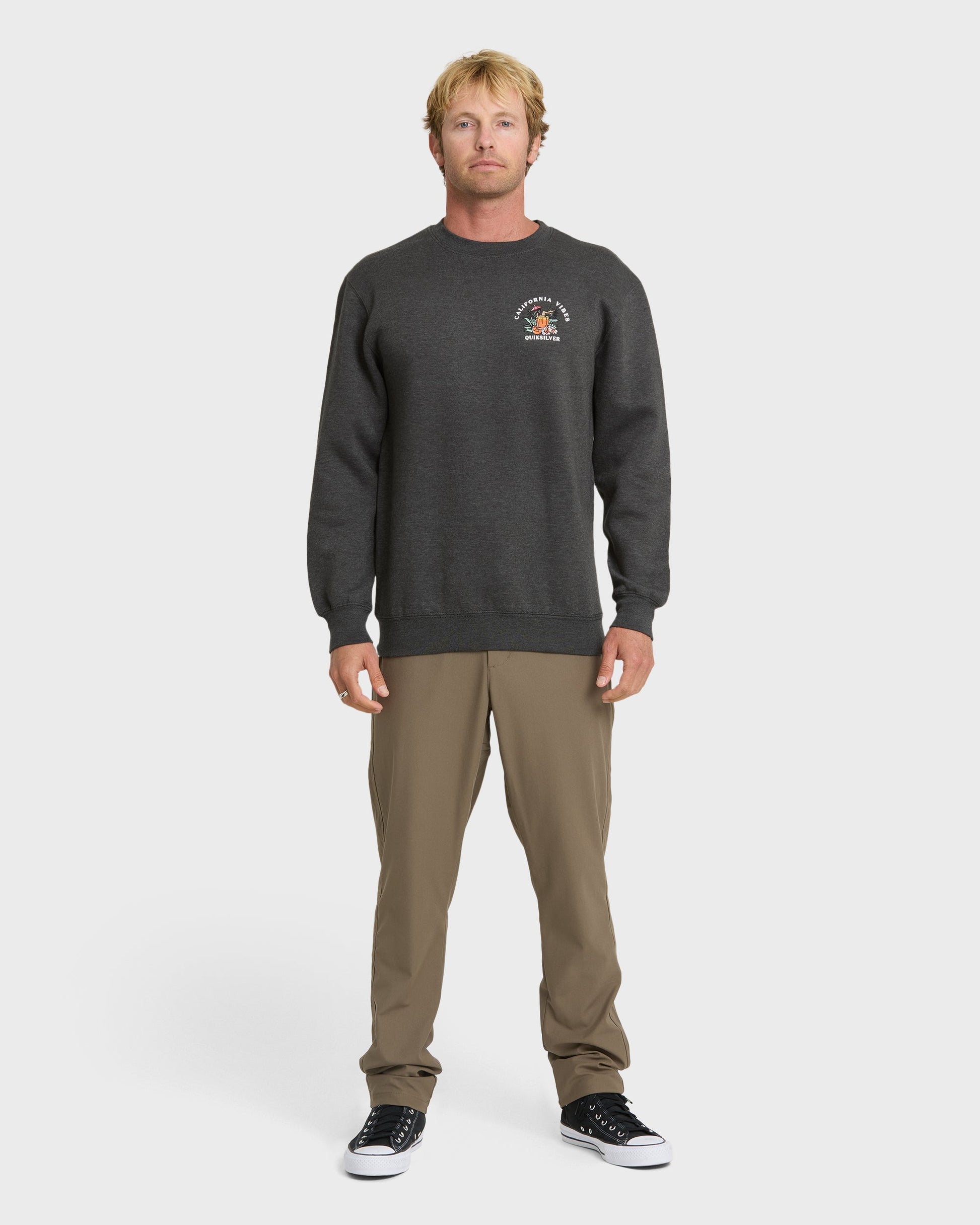 Quick Silver California Vibes Crew Fleece Sweatshirt - Charcoal Grey