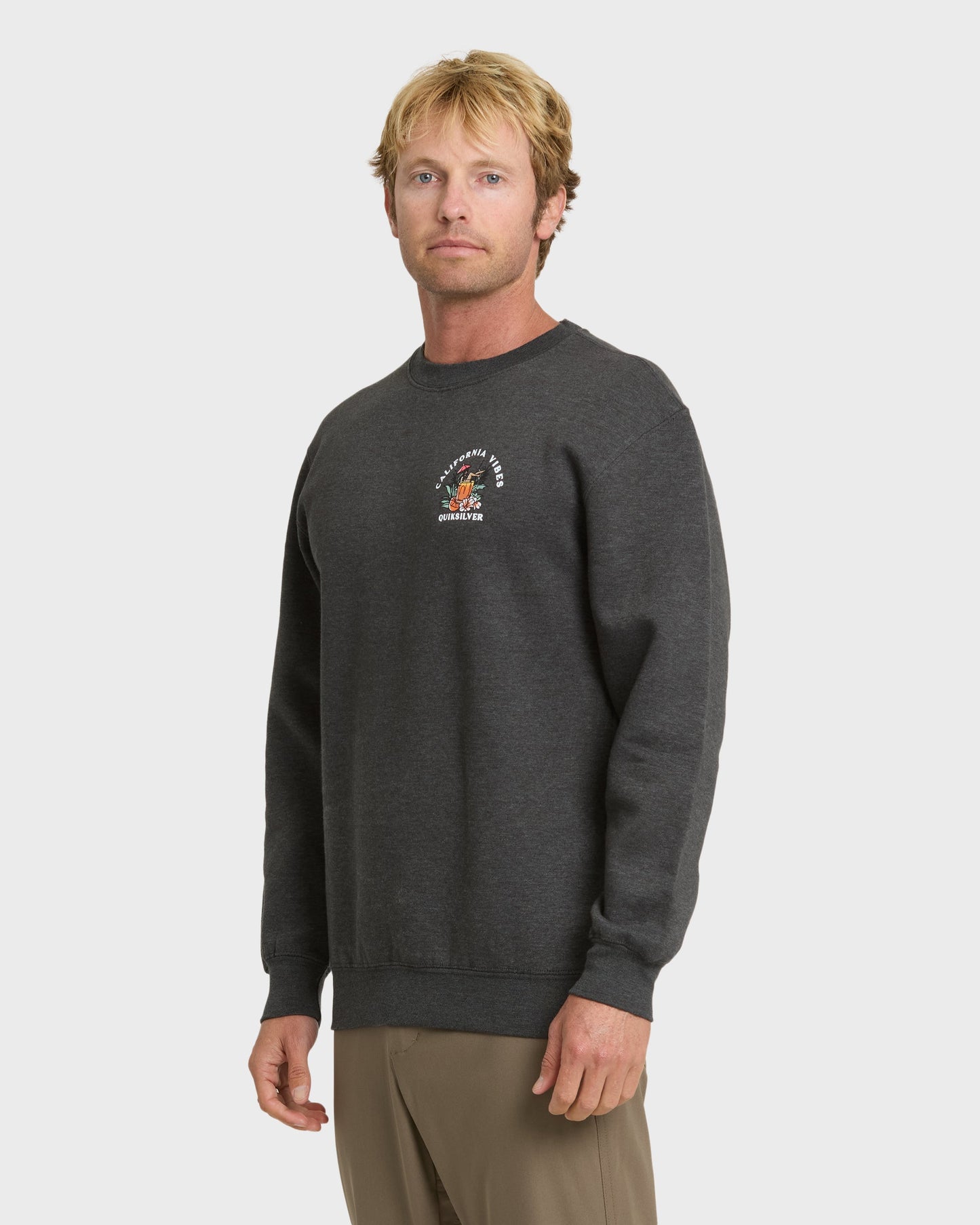 Quick Silver California Vibes Crew Fleece Sweatshirt - Charcoal Grey