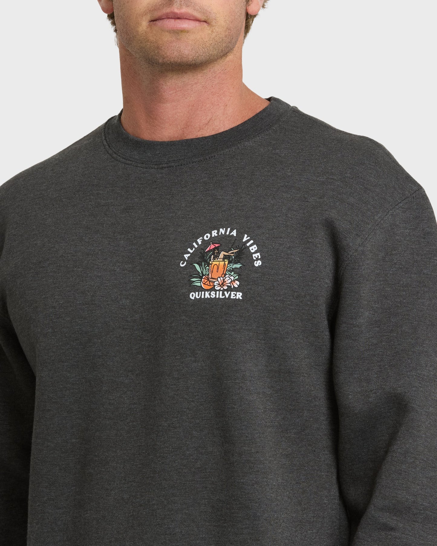 Quick Silver California Vibes Crew Fleece Sweatshirt - Charcoal Grey
