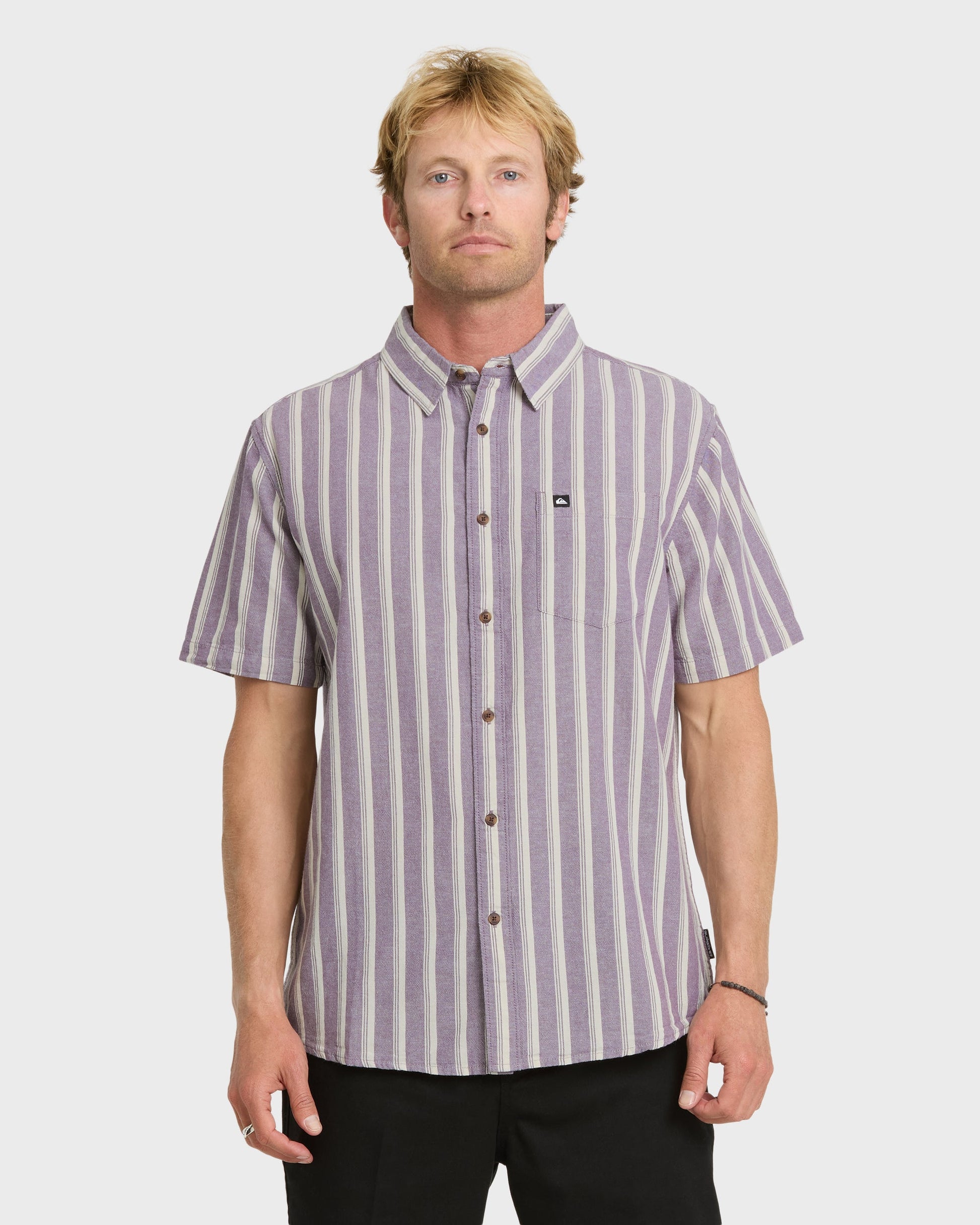 Quick Silver Oxford Stripe Classic Short Sleeve Shirt - Sunset Purple