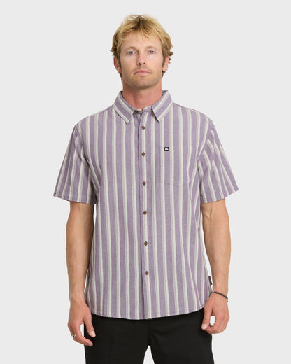 Quick Silver Oxford Stripe Classic Short Sleeve Shirt - Sunset Purple