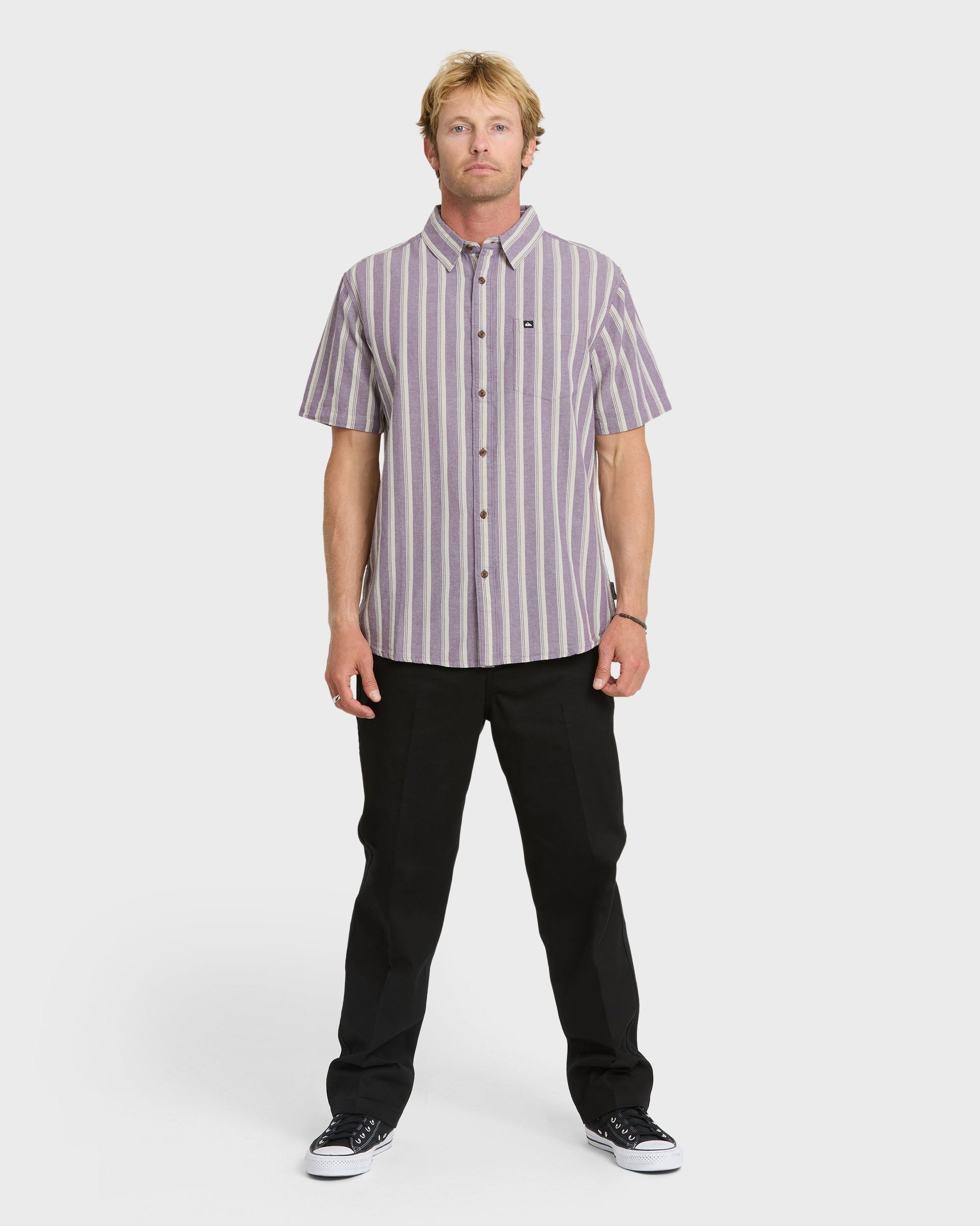 Quick Silver Oxford Stripe Classic Short Sleeve Shirt - Sunset Purple