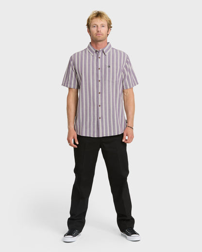 Quick Silver Oxford Stripe Classic Short Sleeve Shirt - Sunset Purple
