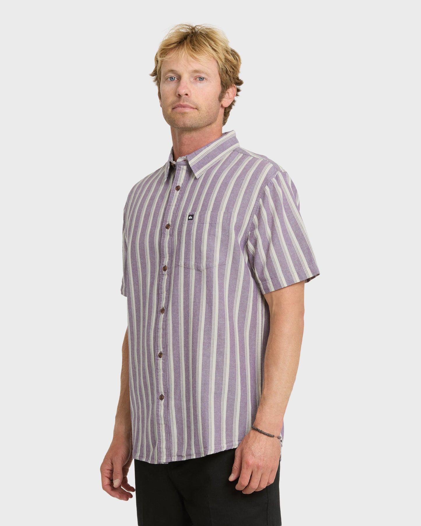 Quick Silver Oxford Stripe Classic Short Sleeve Shirt - Sunset Purple