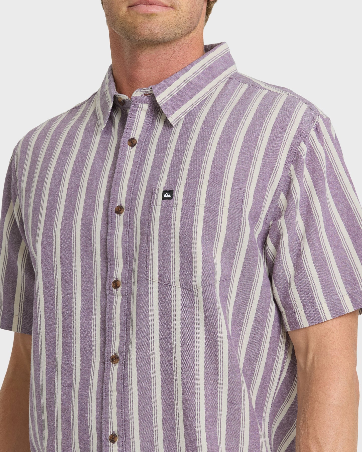 Quick Silver Oxford Stripe Classic Short Sleeve Shirt - Sunset Purple