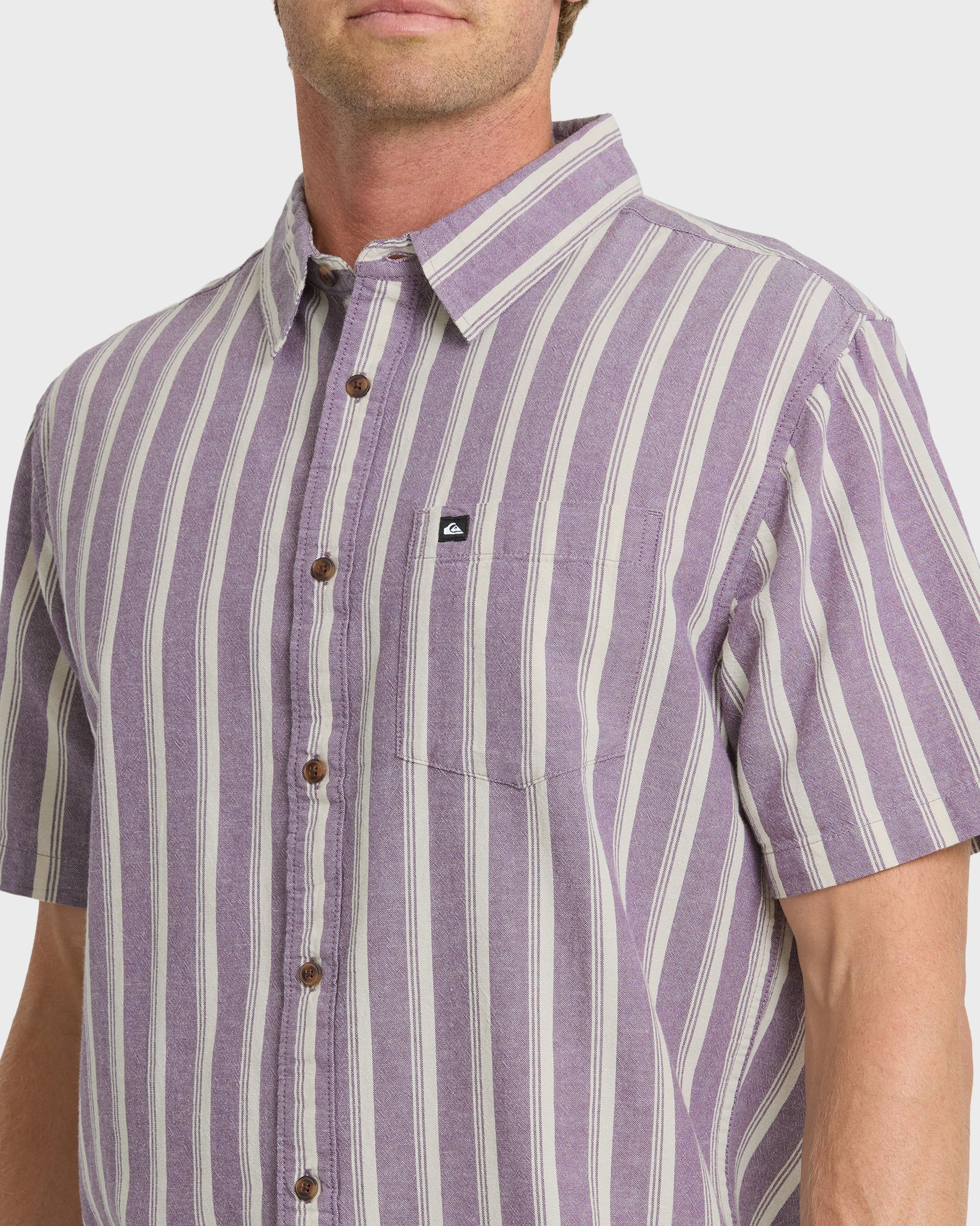 Quick Silver Oxford Stripe Classic Short Sleeve Shirt - Sunset Purple