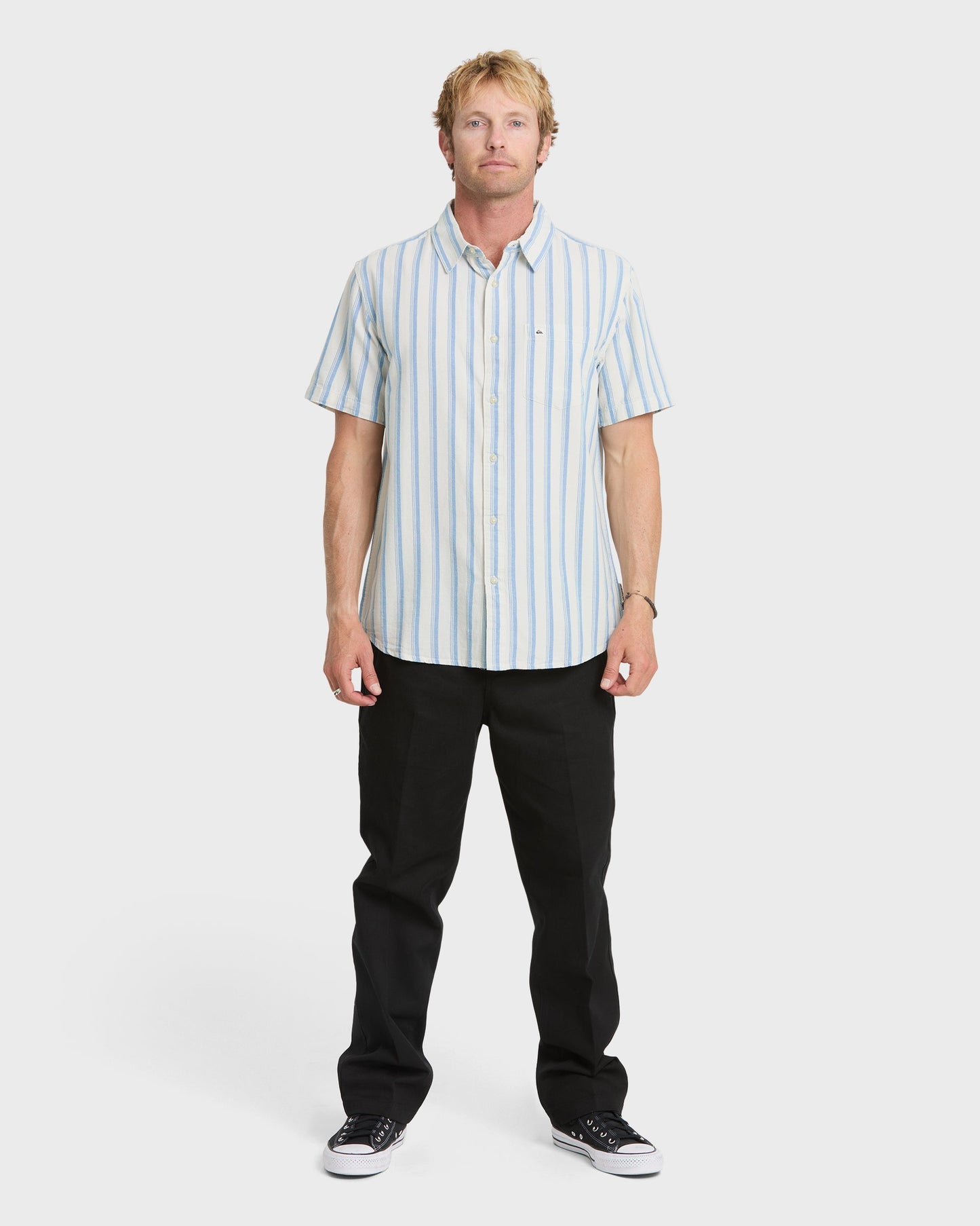Quick Silver Oxford Stripe Classic Short Sleeve Shirt - Niagara