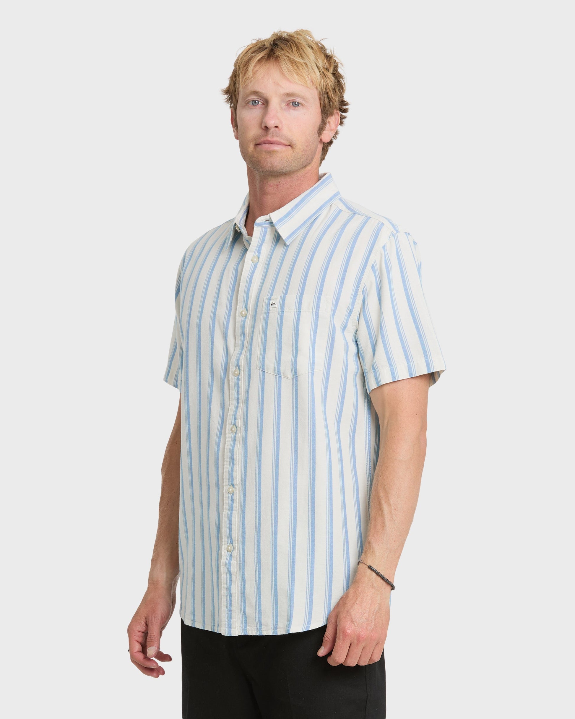 Quick Silver Oxford Stripe Classic Short Sleeve Shirt - Niagara