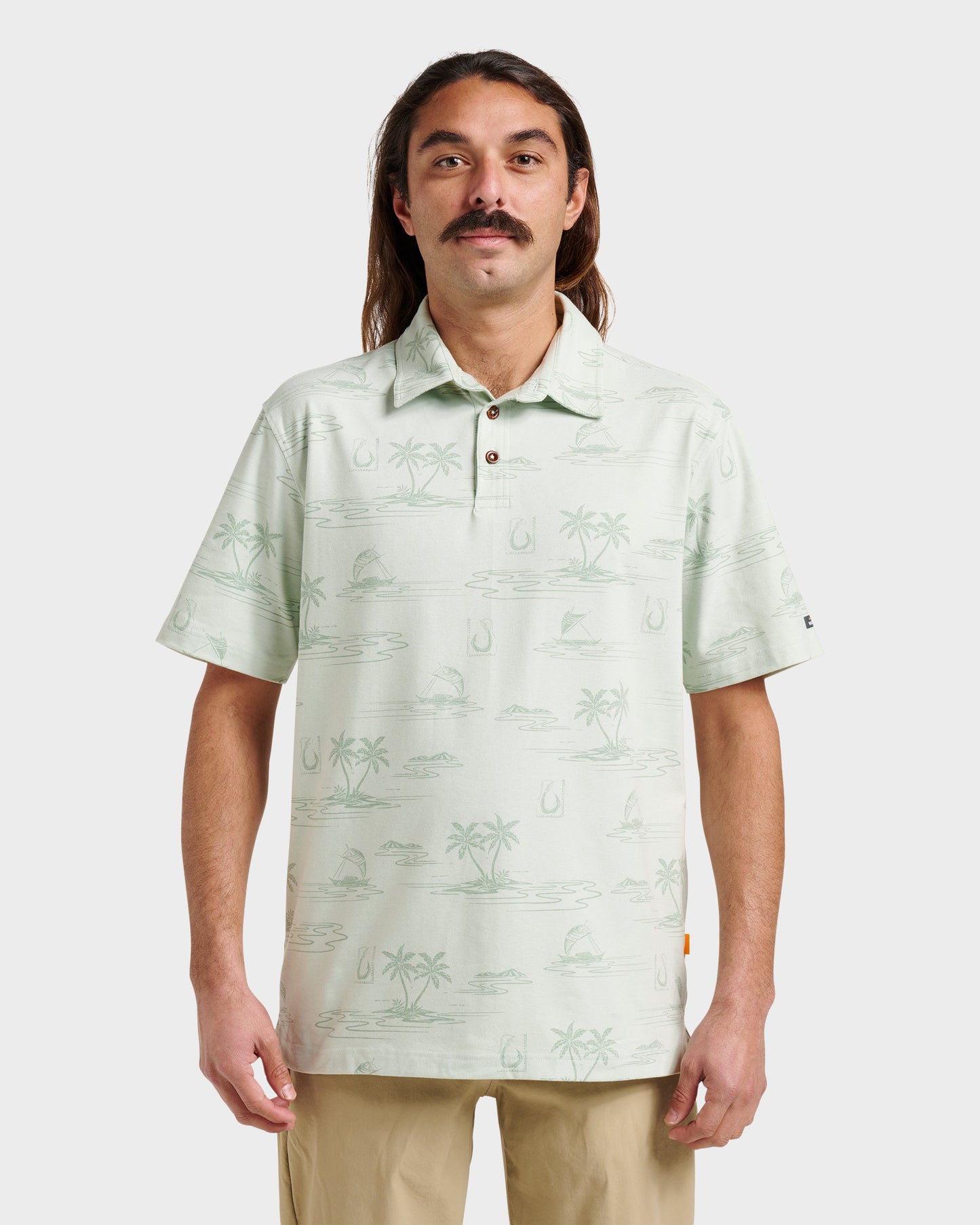 Quick Silver Waterman Island Daze Polo T-Shirt - Smoke Heahter