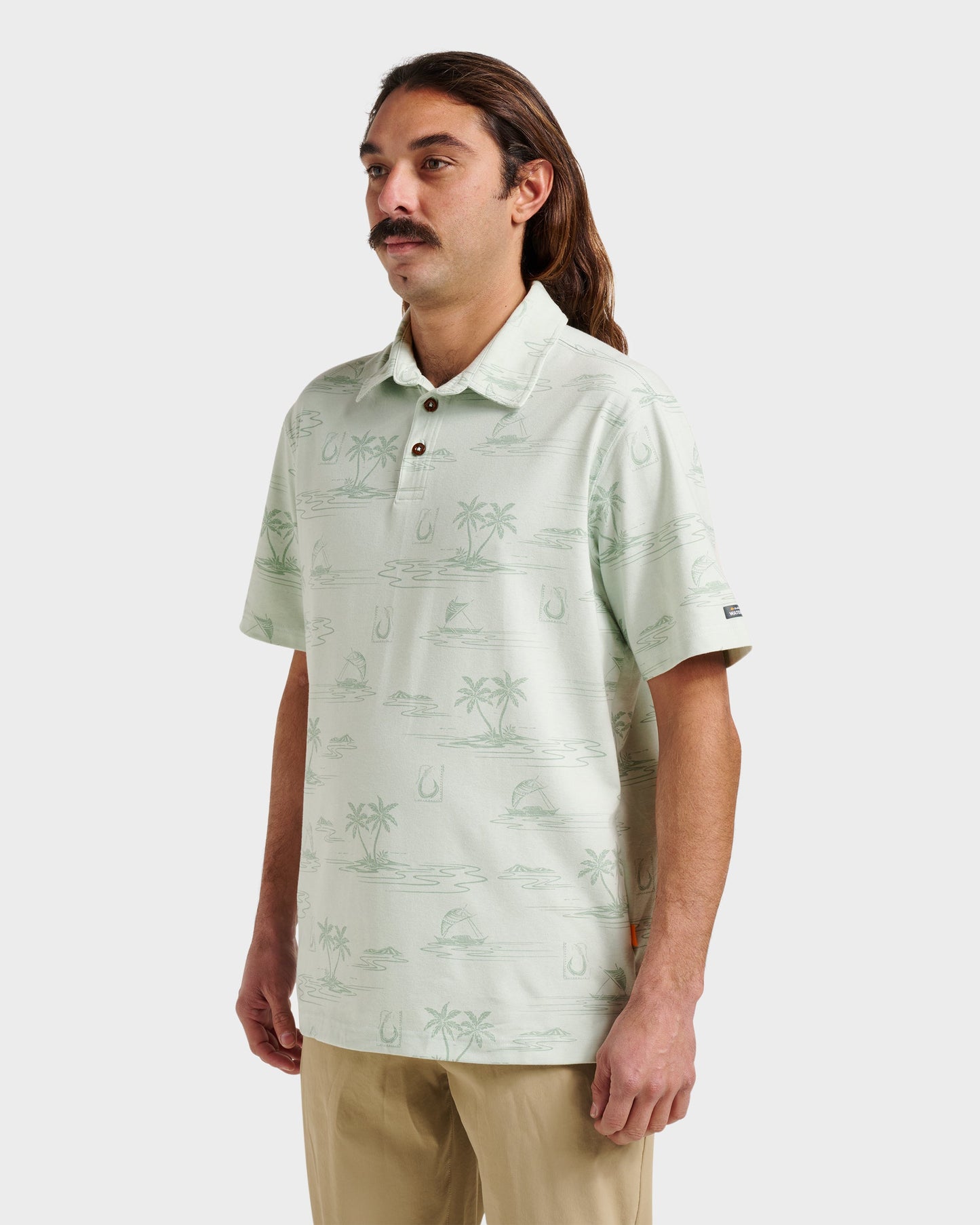Quick Silver Waterman Island Daze Polo T-Shirt - Smoke Heahter