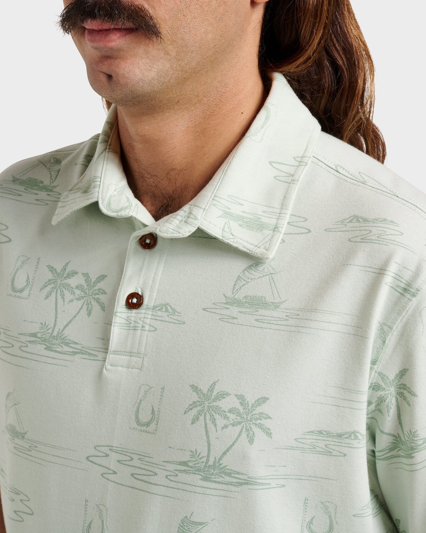 Quick Silver Waterman Island Daze Polo T-Shirt - Smoke Heahter