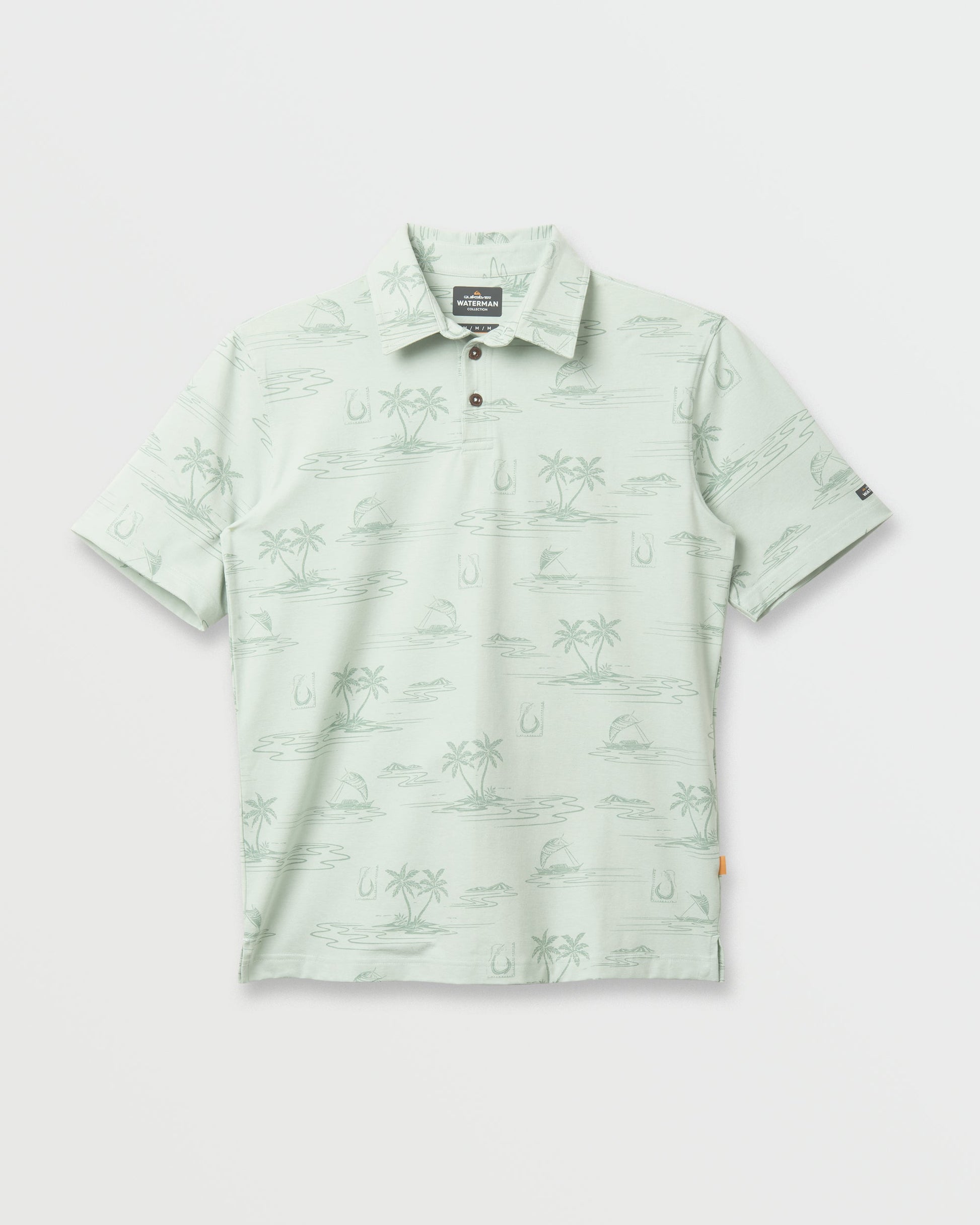 Quick Silver Waterman Island Daze Polo T-Shirt - Smoke Heahter