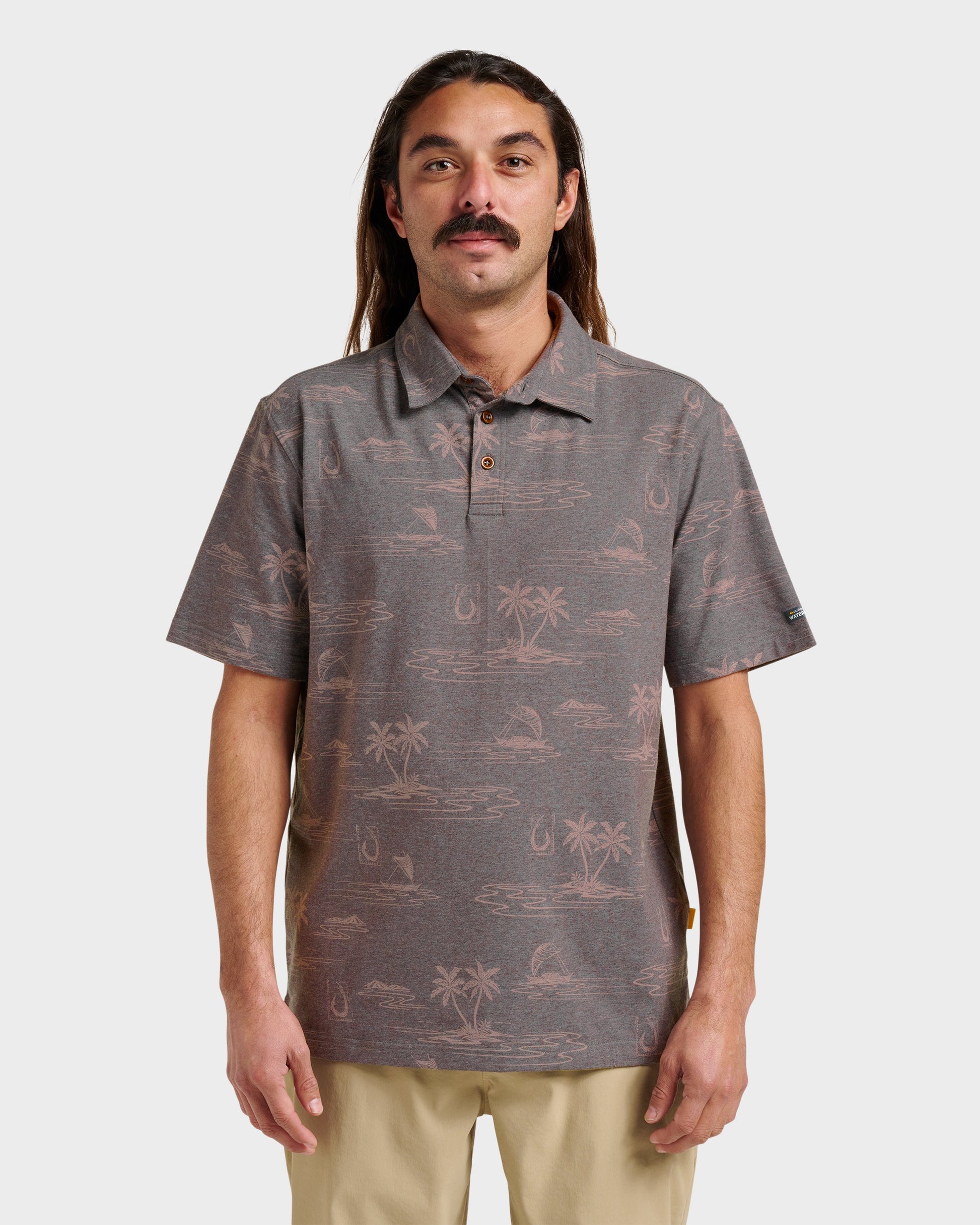 Quick Silver Waterman Island Daze Polo T-Shirt - Phantom Heather