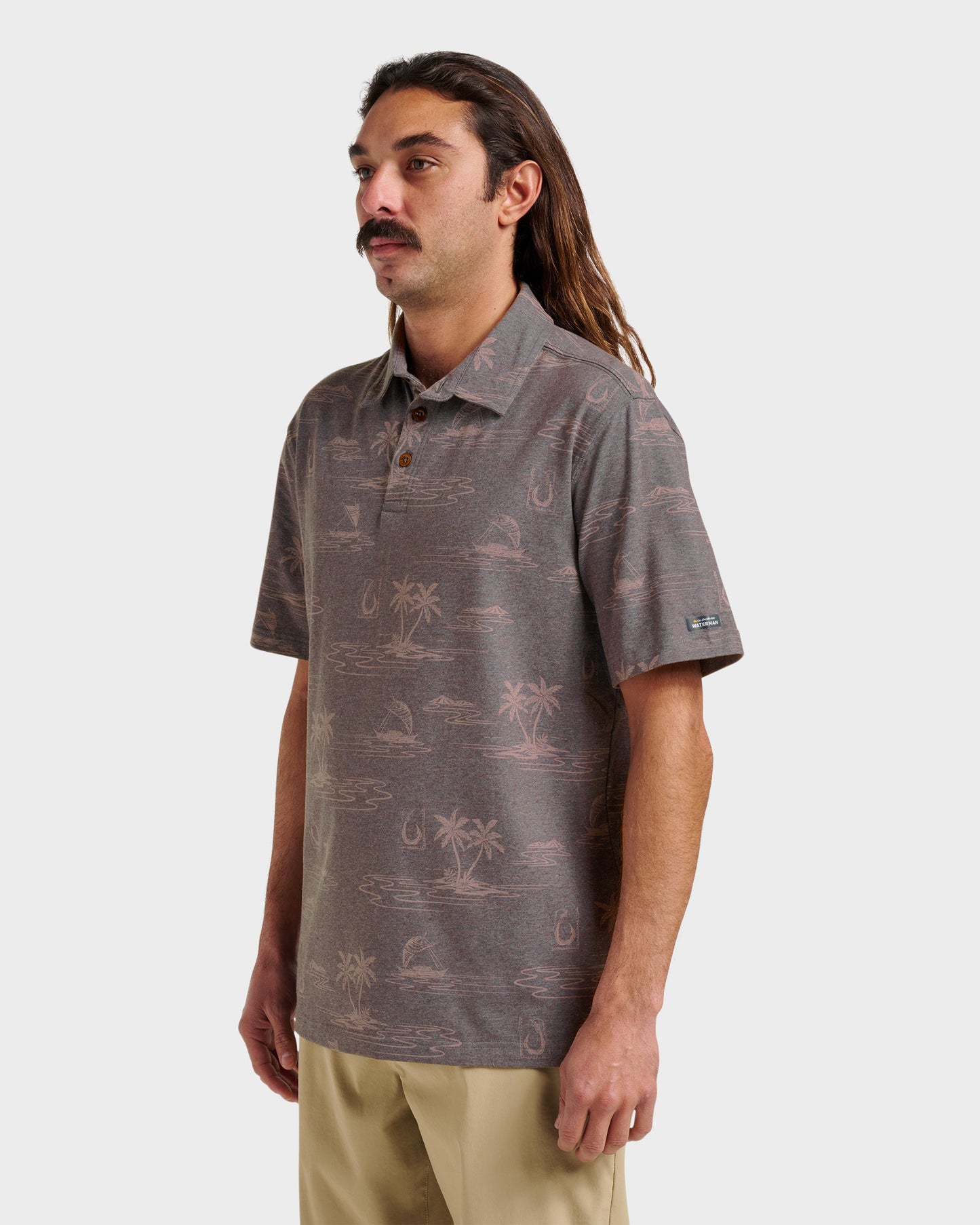 Quick Silver Waterman Island Daze Polo T-Shirt - Phantom Heather