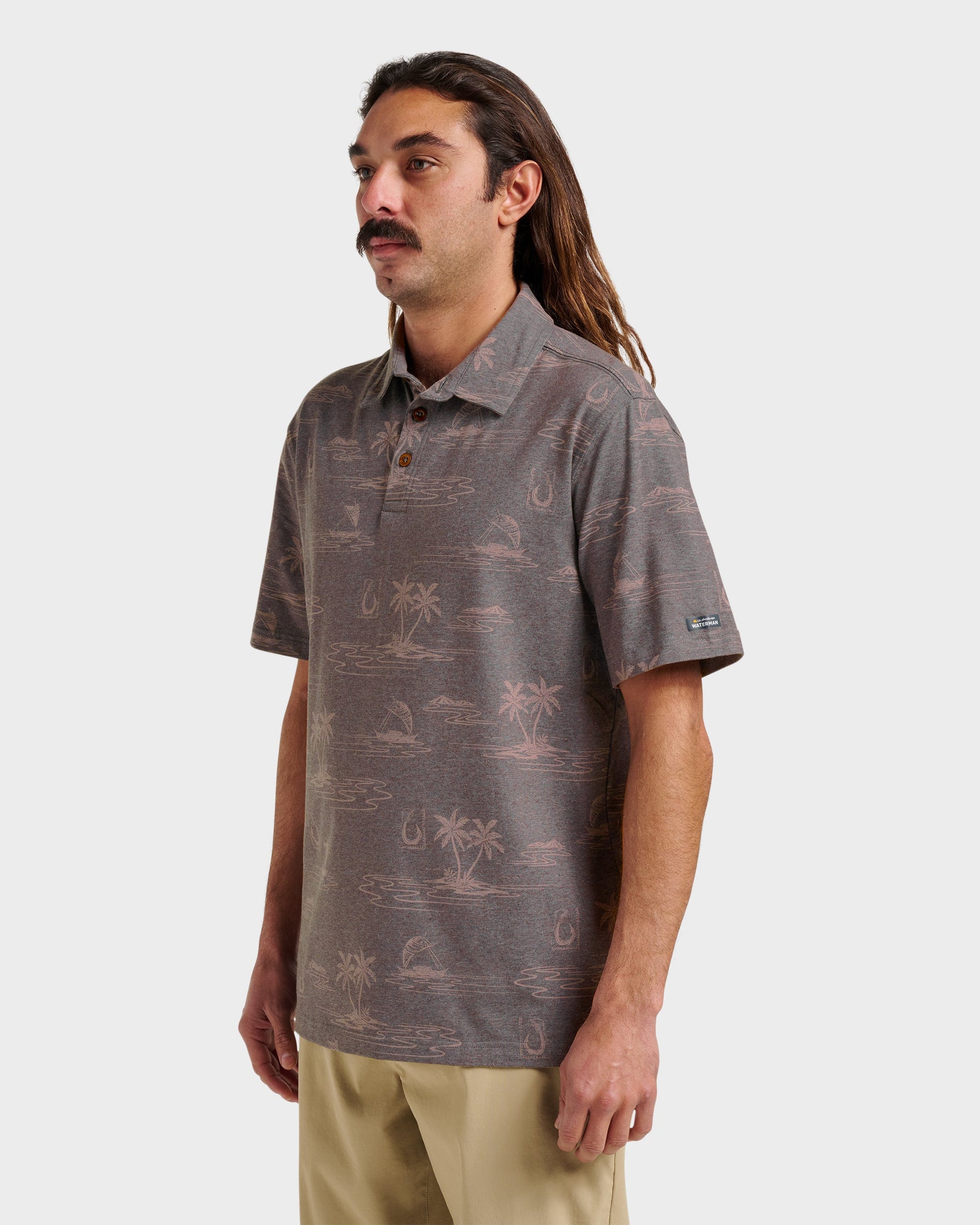 Quick Silver Waterman Island Daze Polo T-Shirt - Phantom Heather