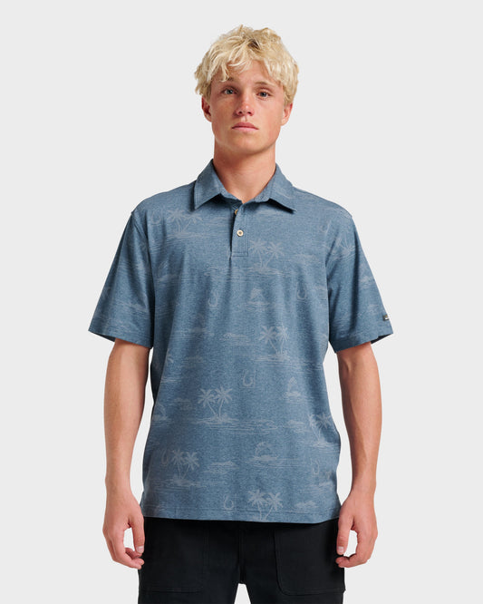 Quick Silver Waterman Island Daze Polo T-Shirt - Real Teal Heather