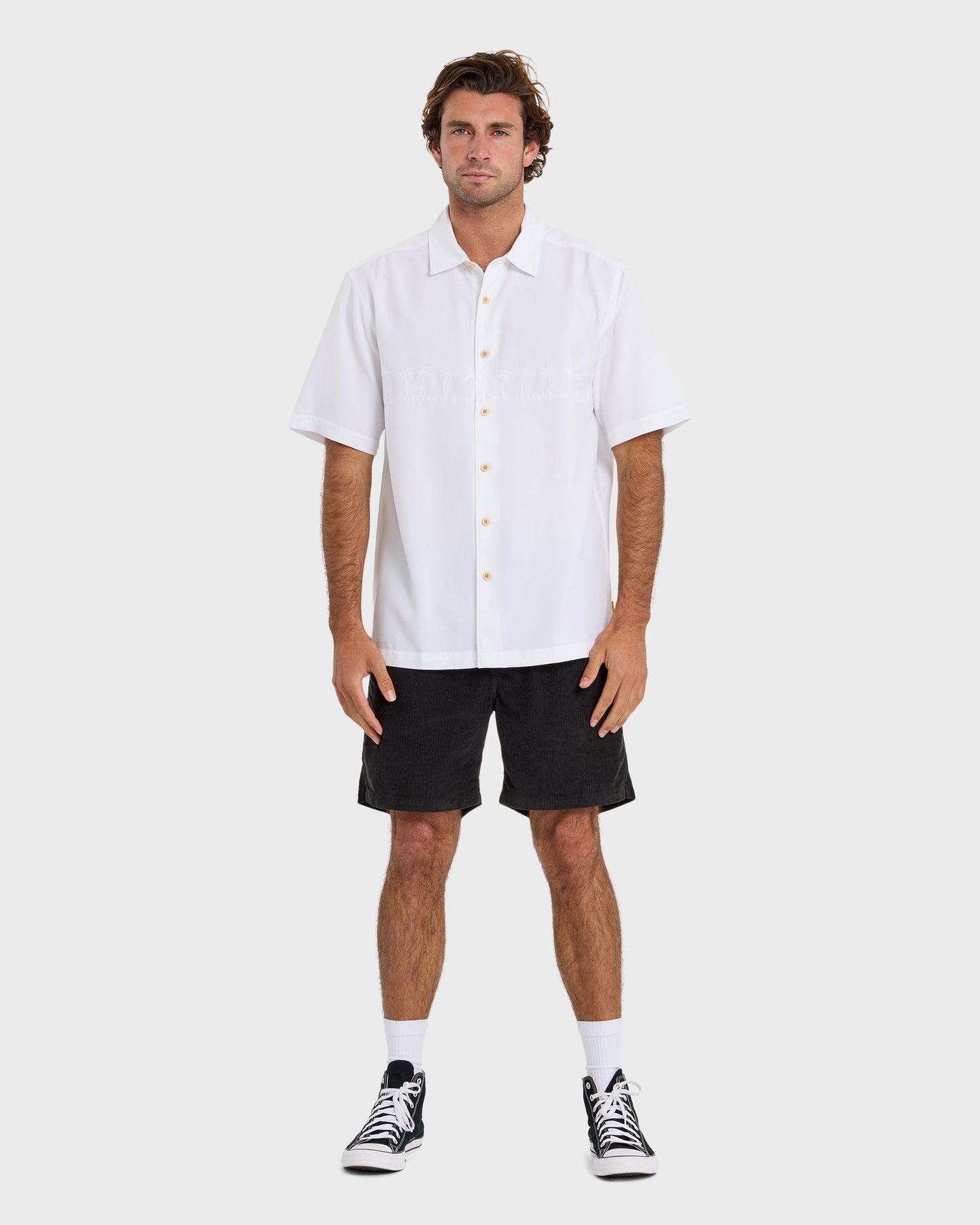 Quick Silver Waterman Tahiti Palms Premium Anti-Wrinkle Shirt - White