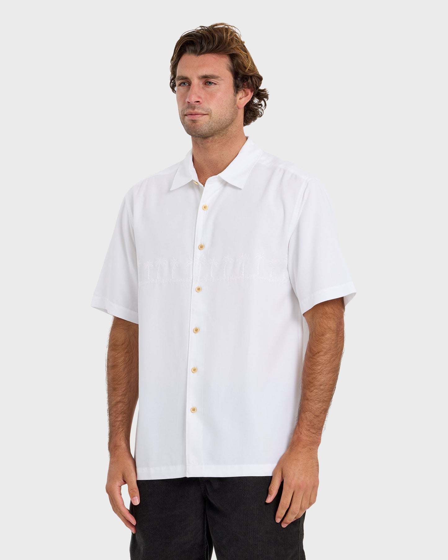 Quick Silver Waterman Tahiti Palms Premium Anti-Wrinkle Shirt - White