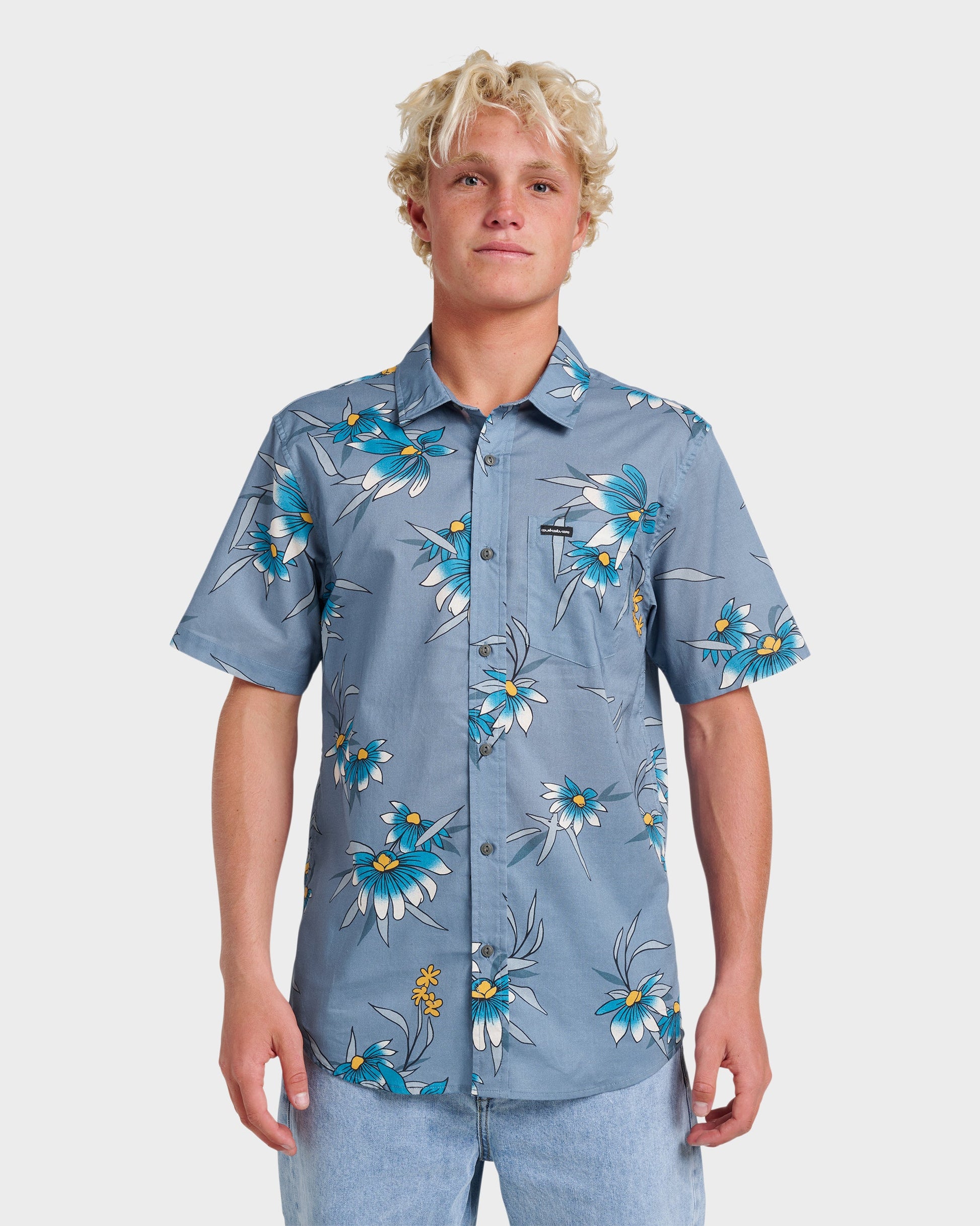 Quick Silver Costal Flora Classic Short Sleeve Shirt - Coronet Blue