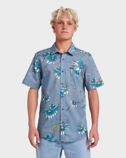 Quick Silver Costal Flora Classic Short Sleeve Shirt - Coronet Blue