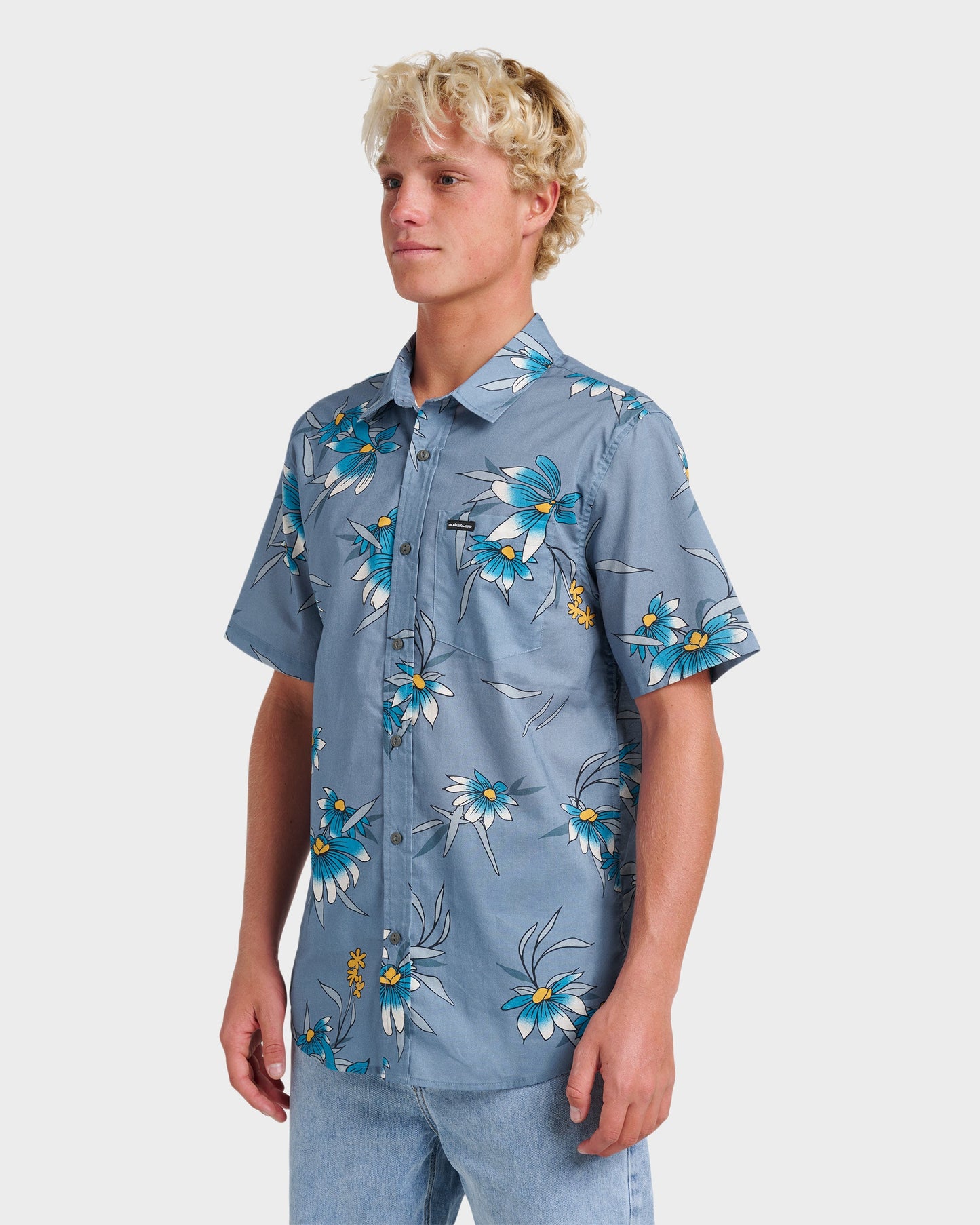 Quick Silver Costal Flora Classic Short Sleeve Shirt - Coronet Blue