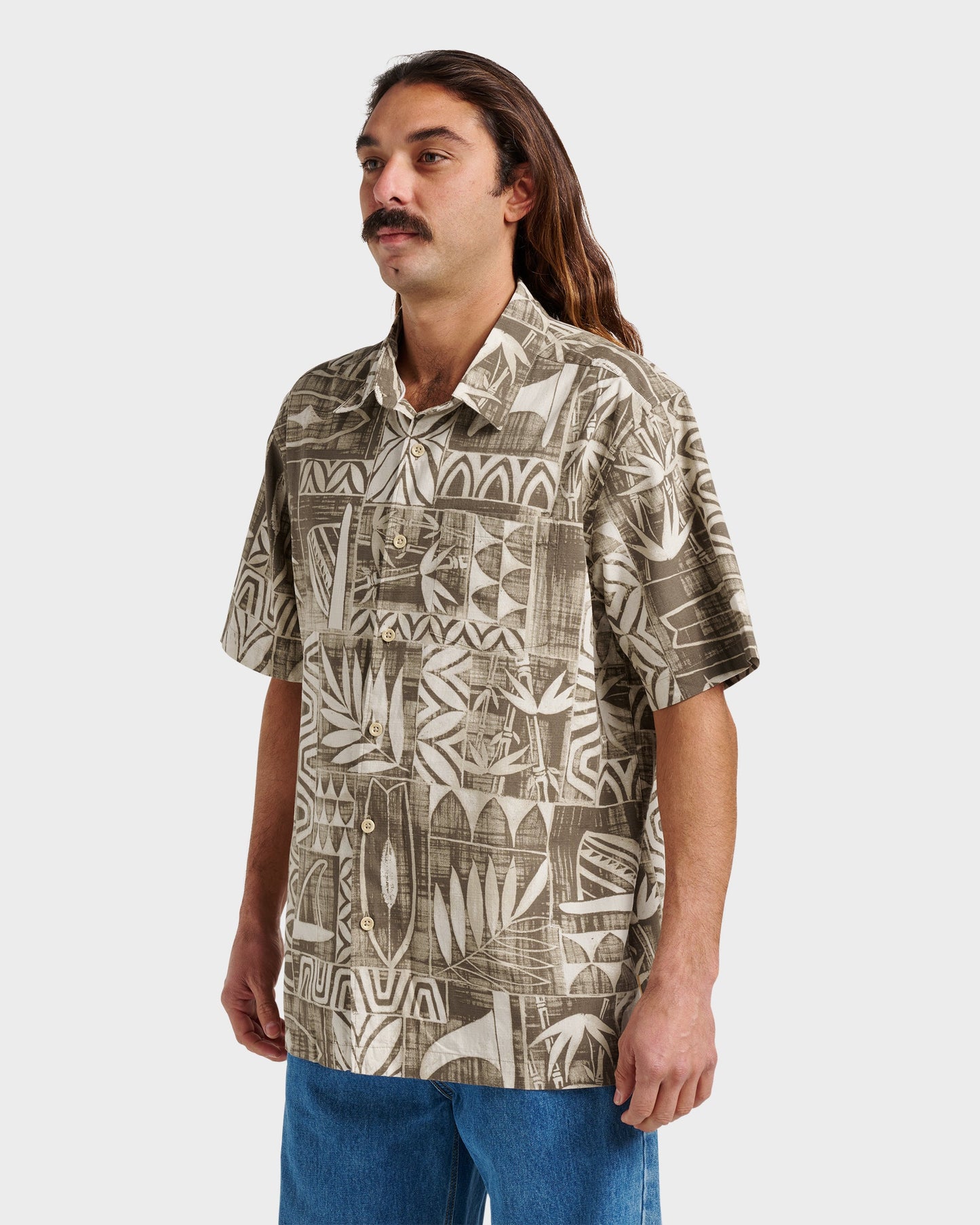 Quick Silver Waterman Talk Story Short Sleeve Shirt - Moonbeam