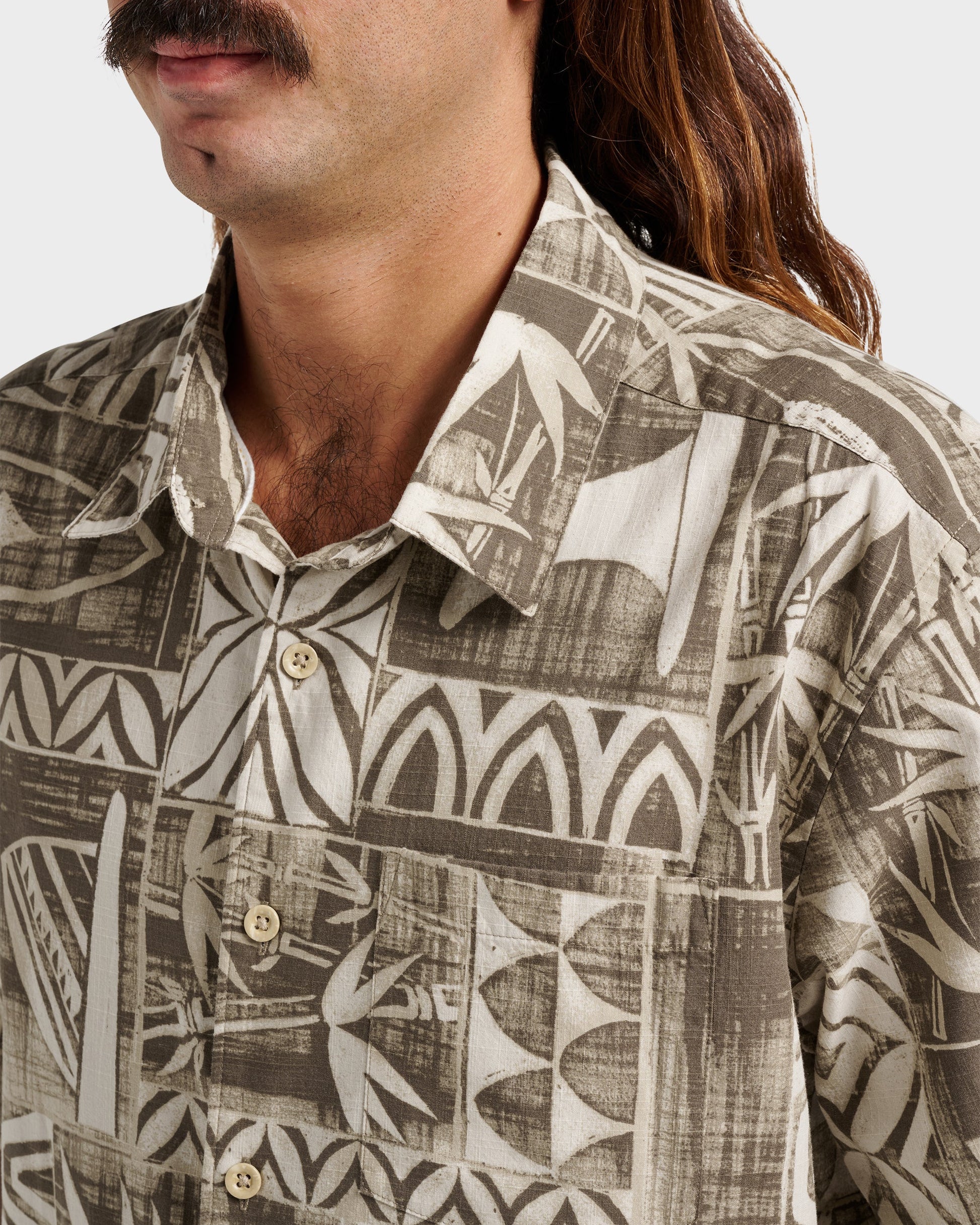 Quick Silver Waterman Talk Story Short Sleeve Shirt - Moonbeam