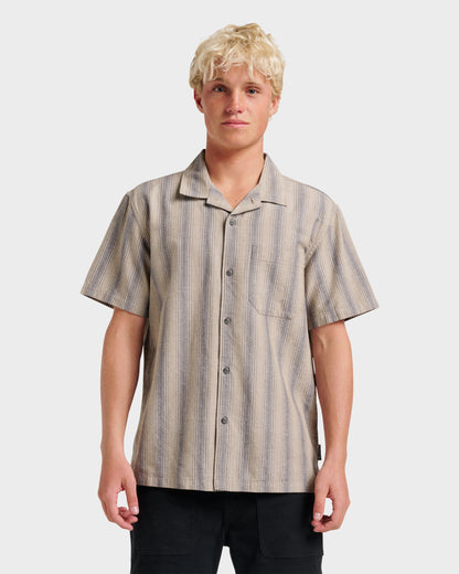 Quick Silver Oxford Stripe Casual Short Sleeve Shirt - Fallen Rock