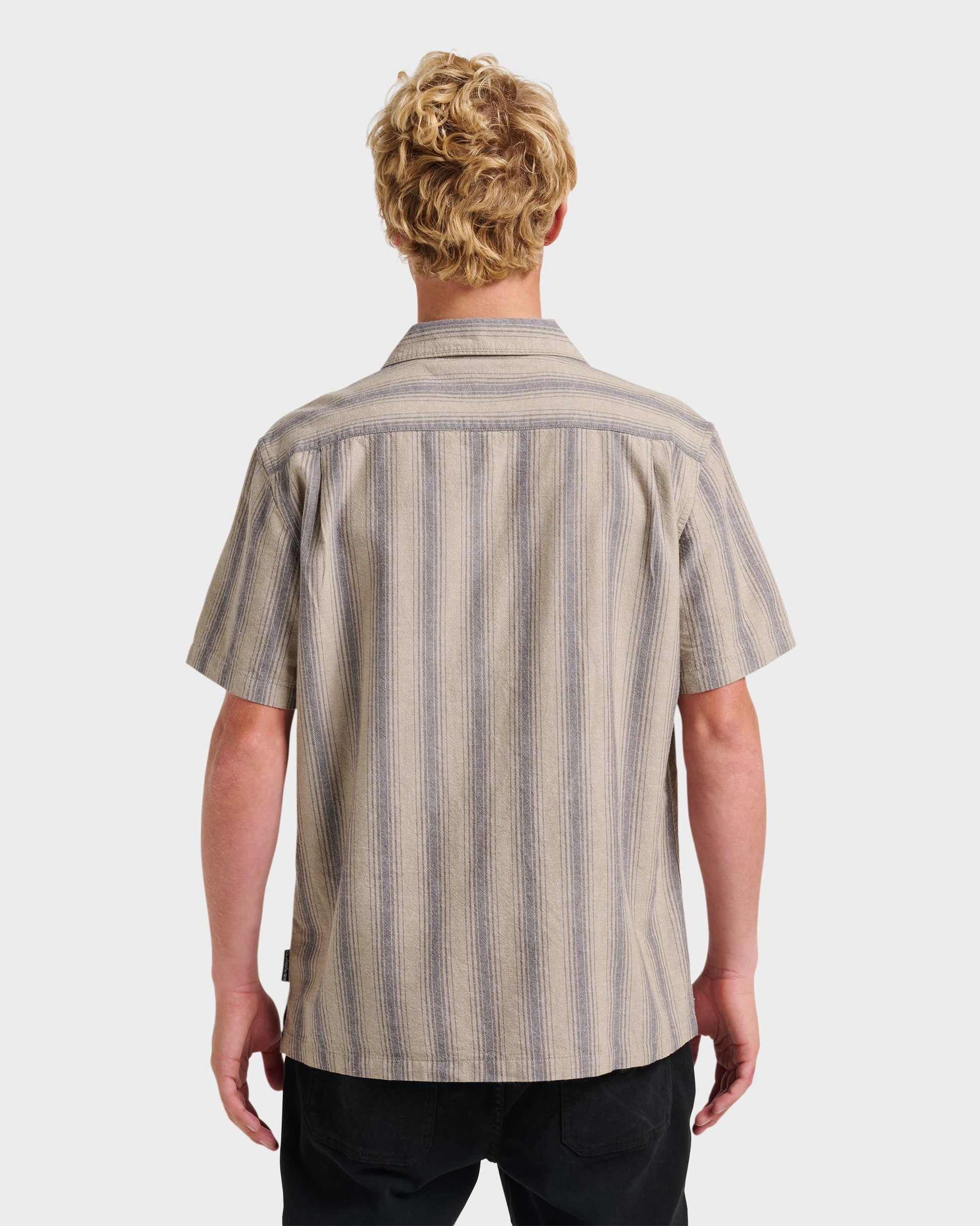 Quick Silver Oxford Stripe Casual Short Sleeve Shirt - Fallen Rock