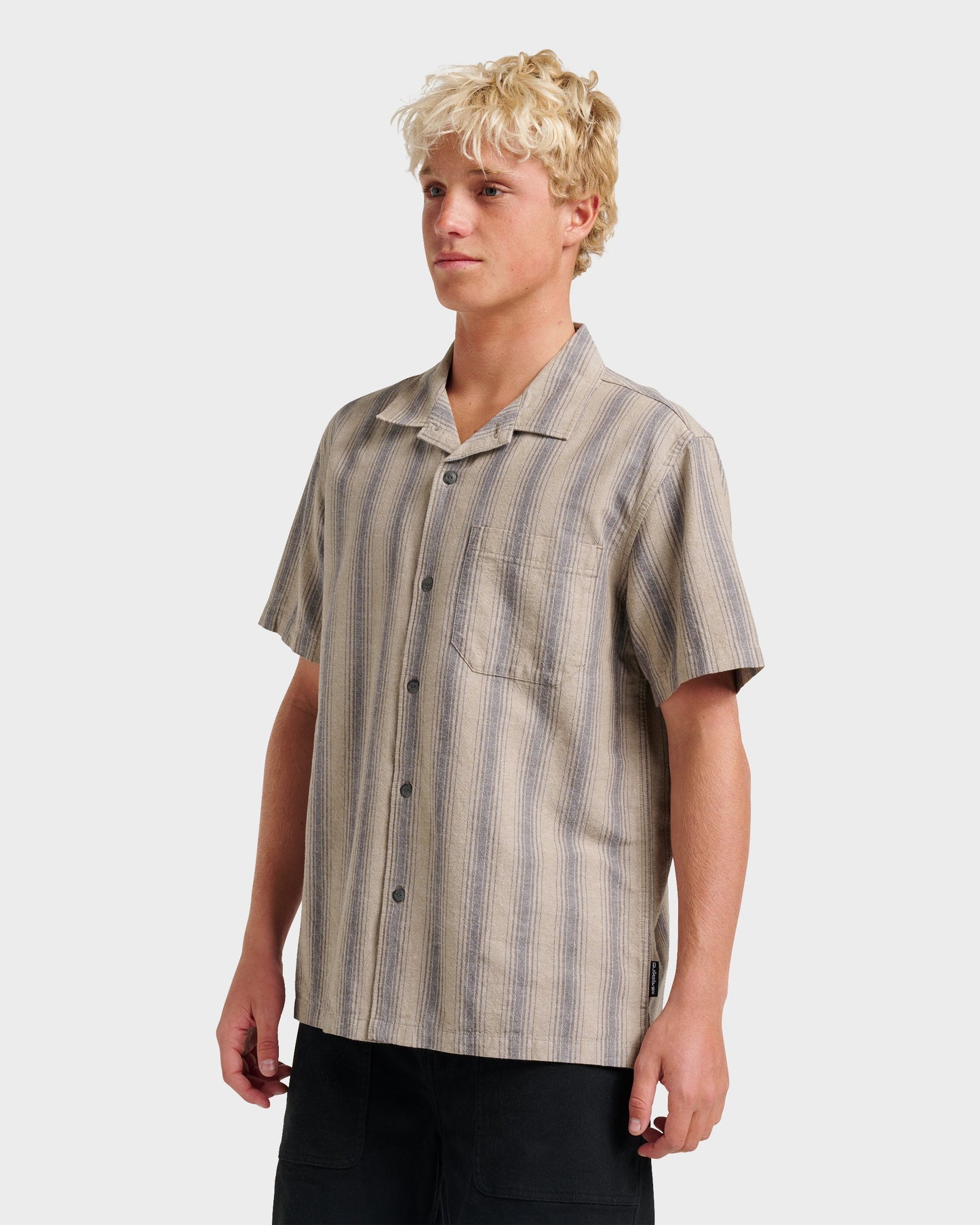 Quick Silver Oxford Stripe Casual Short Sleeve Shirt - Fallen Rock