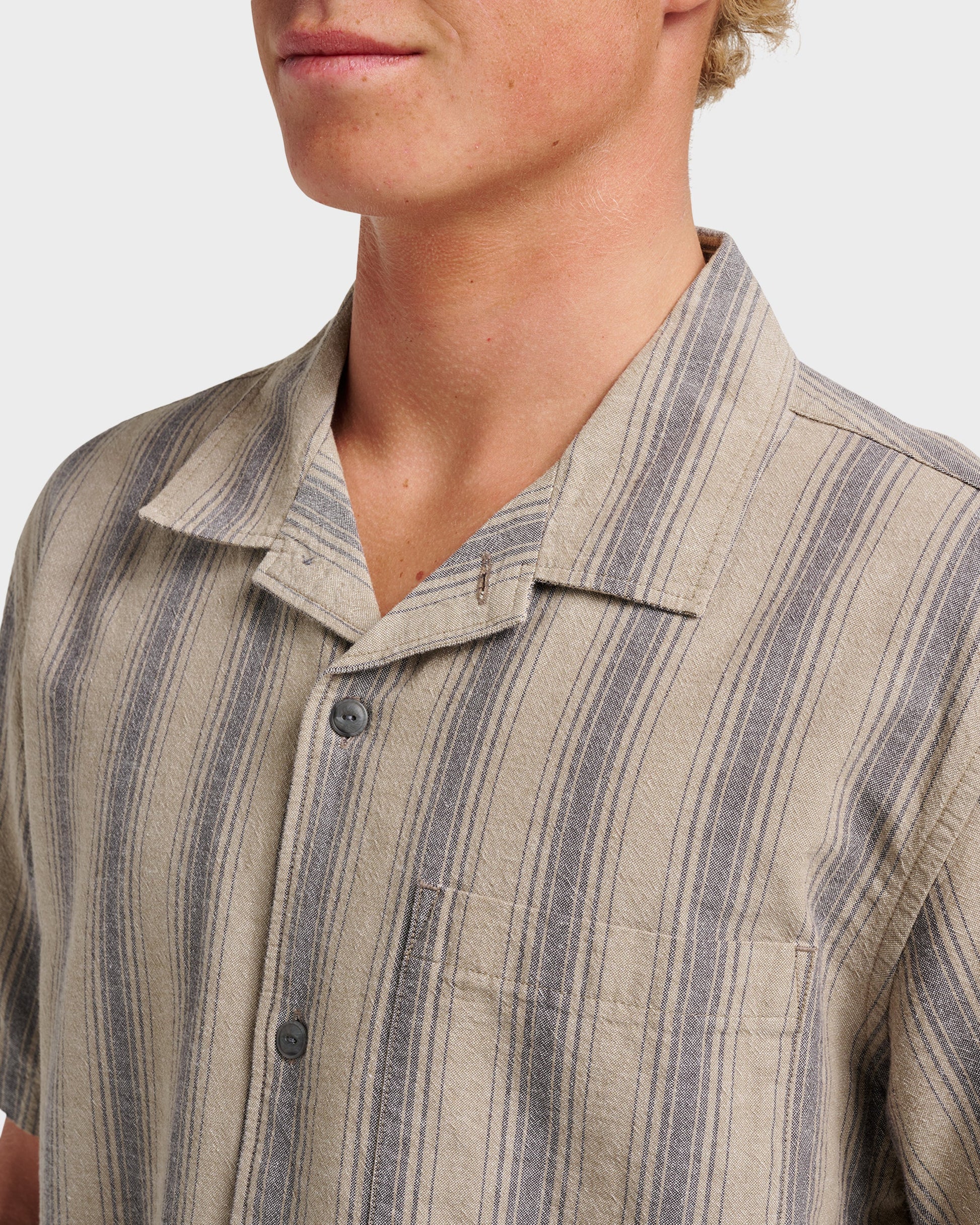Quick Silver Oxford Stripe Casual Short Sleeve Shirt - Fallen Rock